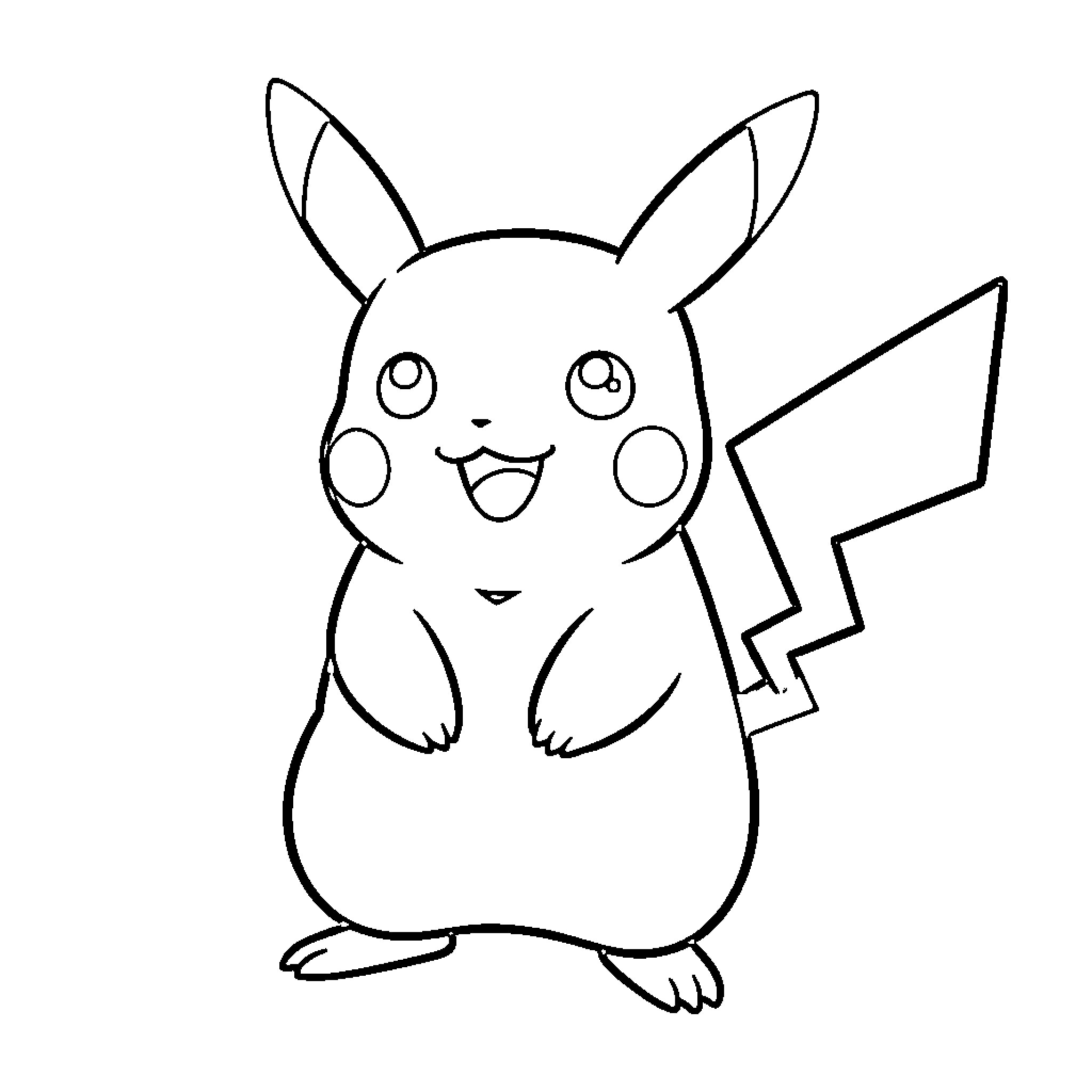 Pikachu cheerfully showing off its electric abilities Coloring Page (free black-and-white line drawing printable PDF for all, from beginners to advanced learners, including children, teens, adults, and seniors)