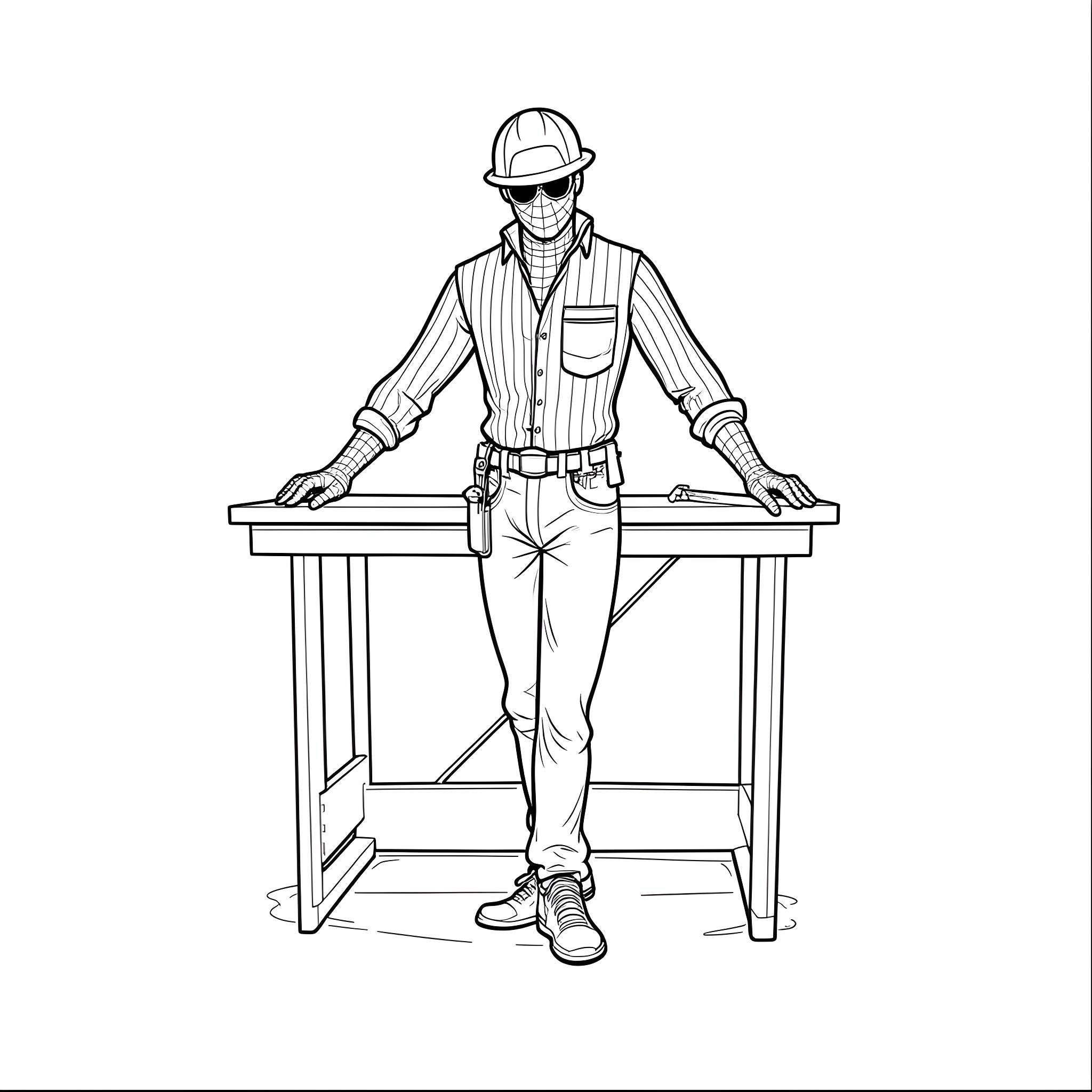 Spiderman working on a construction site Coloring Page (free black-and-white line drawing printable PDF for all, from beginners to advanced learners, including children, teens, adults, and seniors)