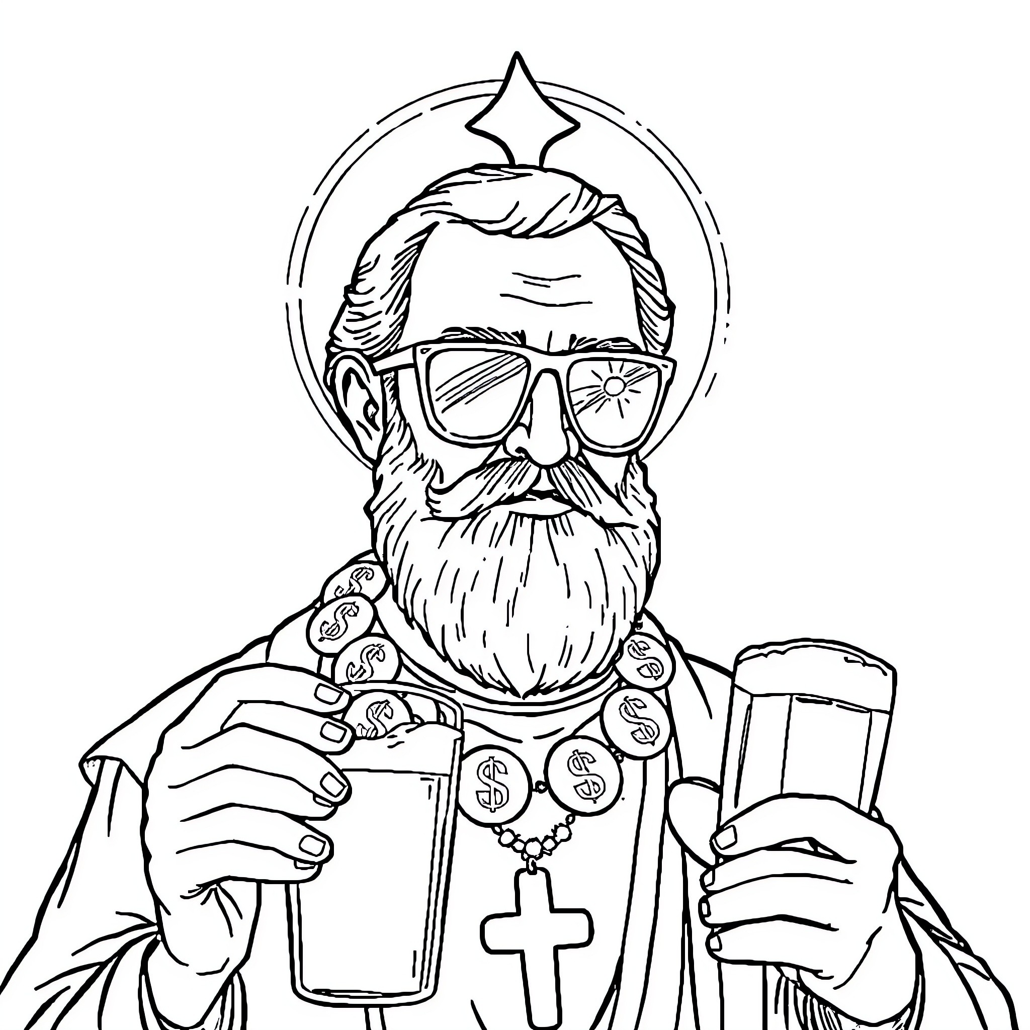 Saint Jacques Fashionable Priest with Accessories Coloring Page (free black-and-white line drawing printable PDF for all, from beginners to advanced learners, including children, teens, adults, and seniors)