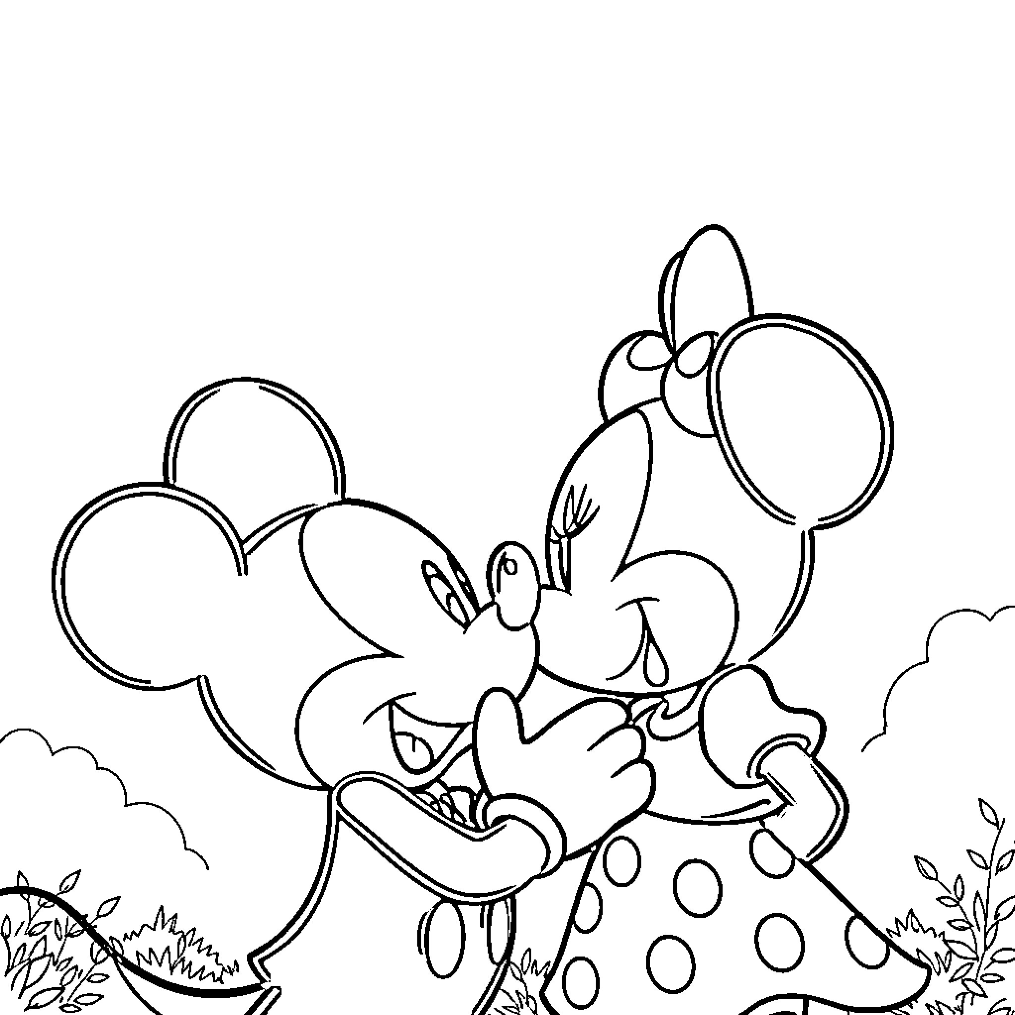 Mickey expressing joy in the outdoor scene Coloring Page (free black-and-white line drawing printable PDF for all, from beginners to advanced learners, including children, teens, adults, and seniors)