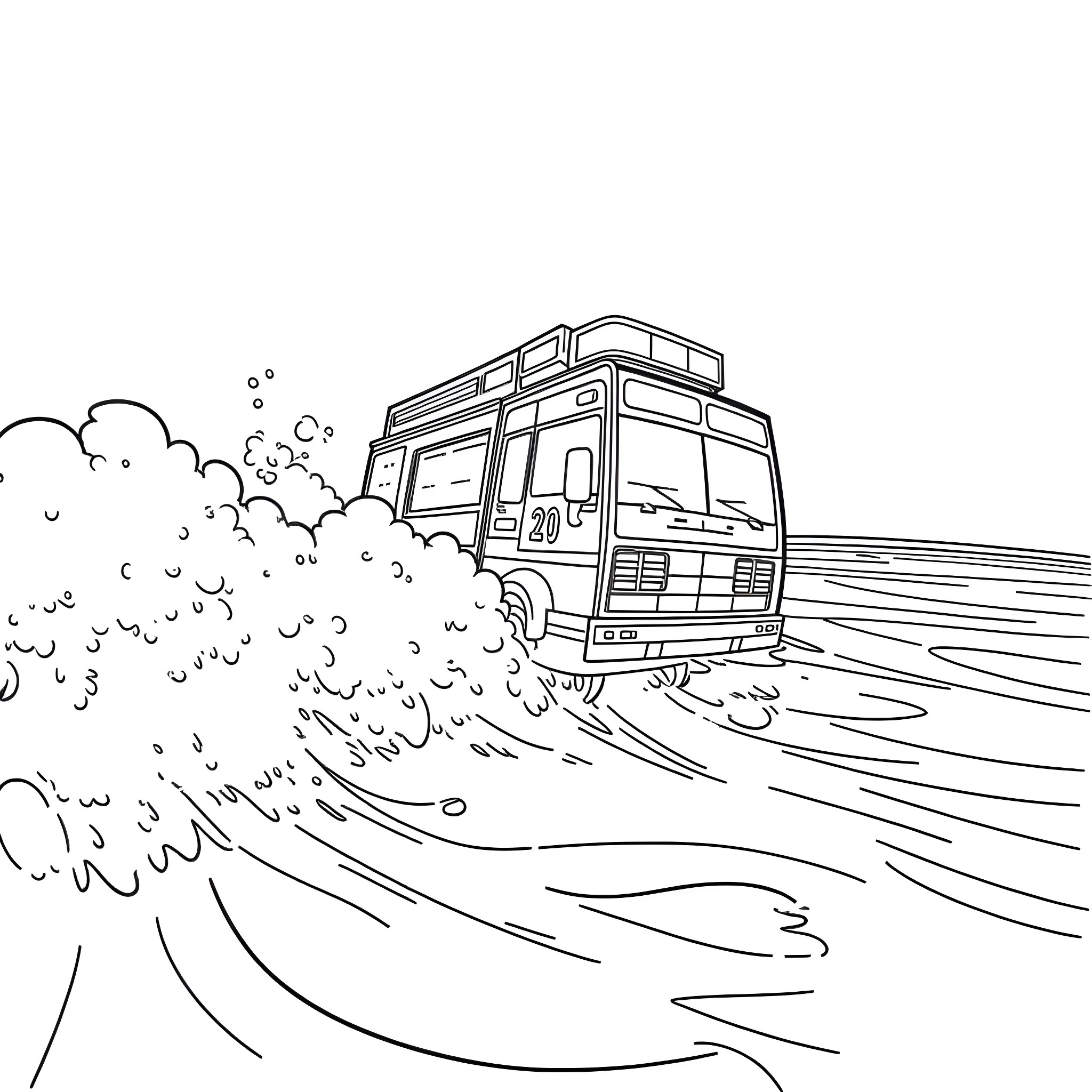 Firetruck responding to an emergency call Coloring Page (free black-and-white line drawing printable PDF for all, from beginners to advanced learners, including children, teens, adults, and seniors)