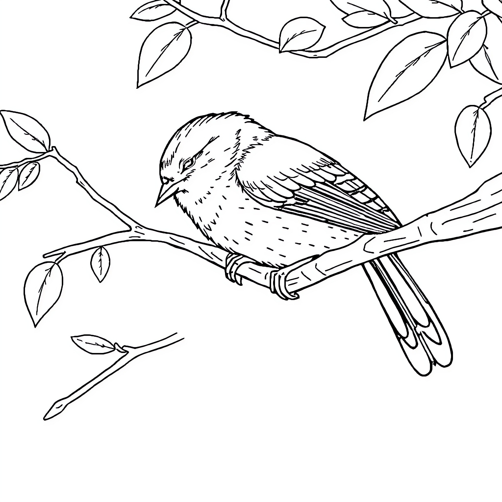 Squirrel on a Branch in Nature Coloring Page (free black-and-white line drawing printable PDF for all, from beginners to advanced learners, including children, teens, adults, and seniors)