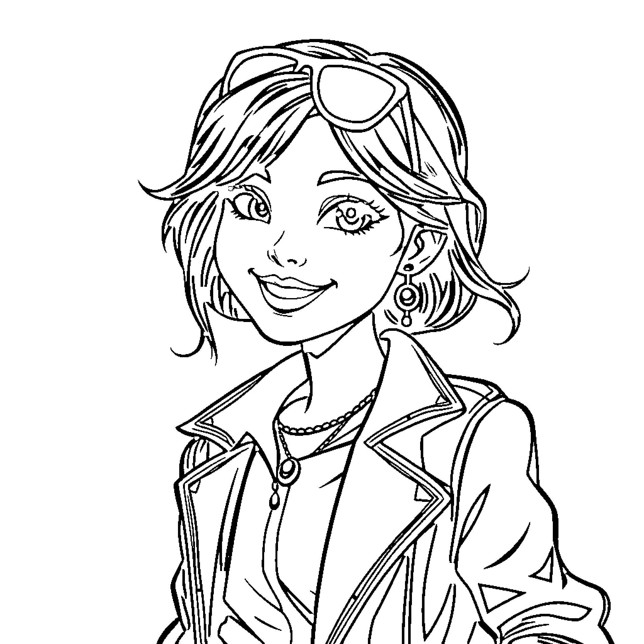 Girl in stylish outfit with confident expression Coloring Page (free black-and-white line drawing printable PDF for all, from beginners to advanced learners, including children, teens, adults, and seniors)
