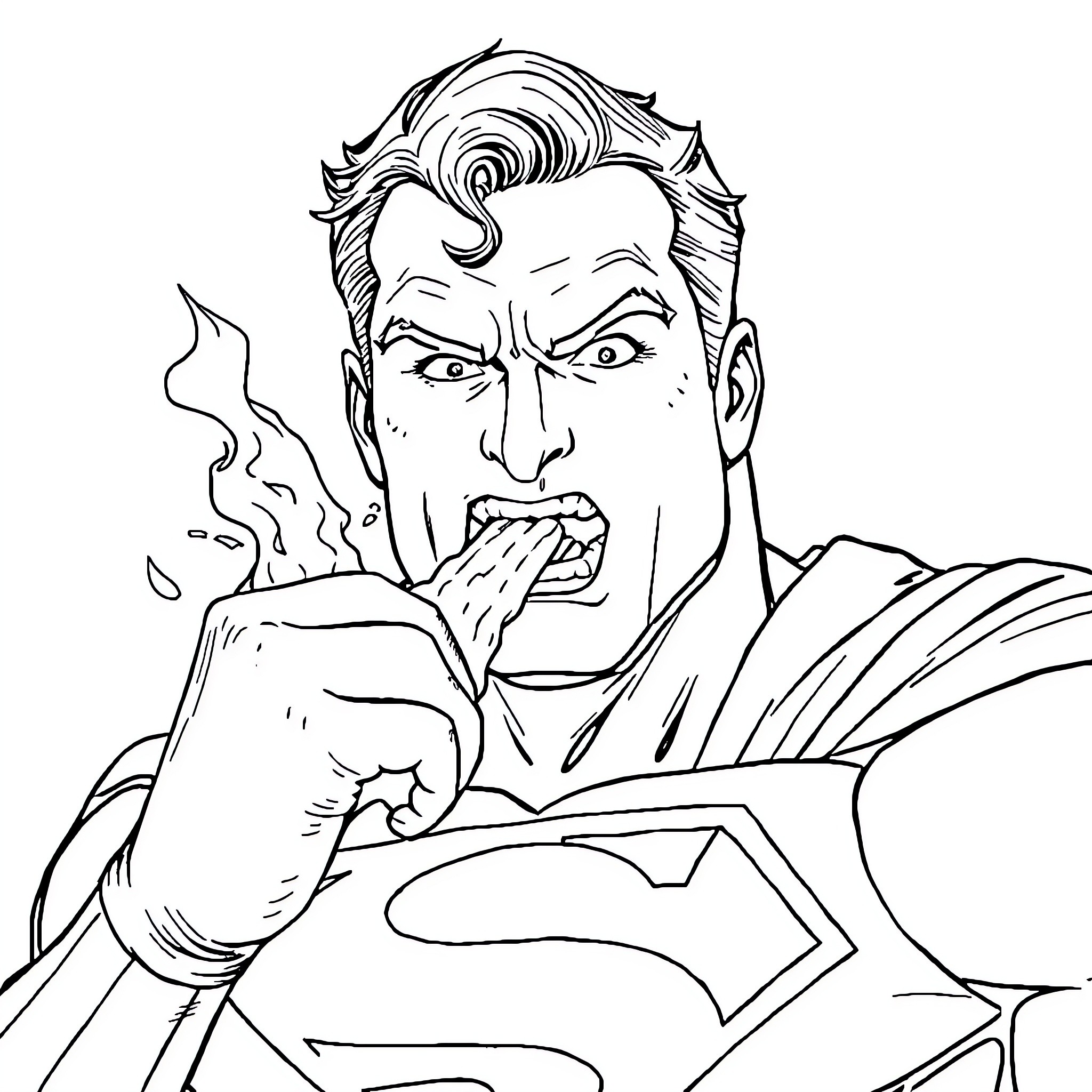 Superman in Heroic Action Pose Coloring Page (free black-and-white line drawing printable PDF for all, from beginners to advanced learners, including children, teens, adults, and seniors)