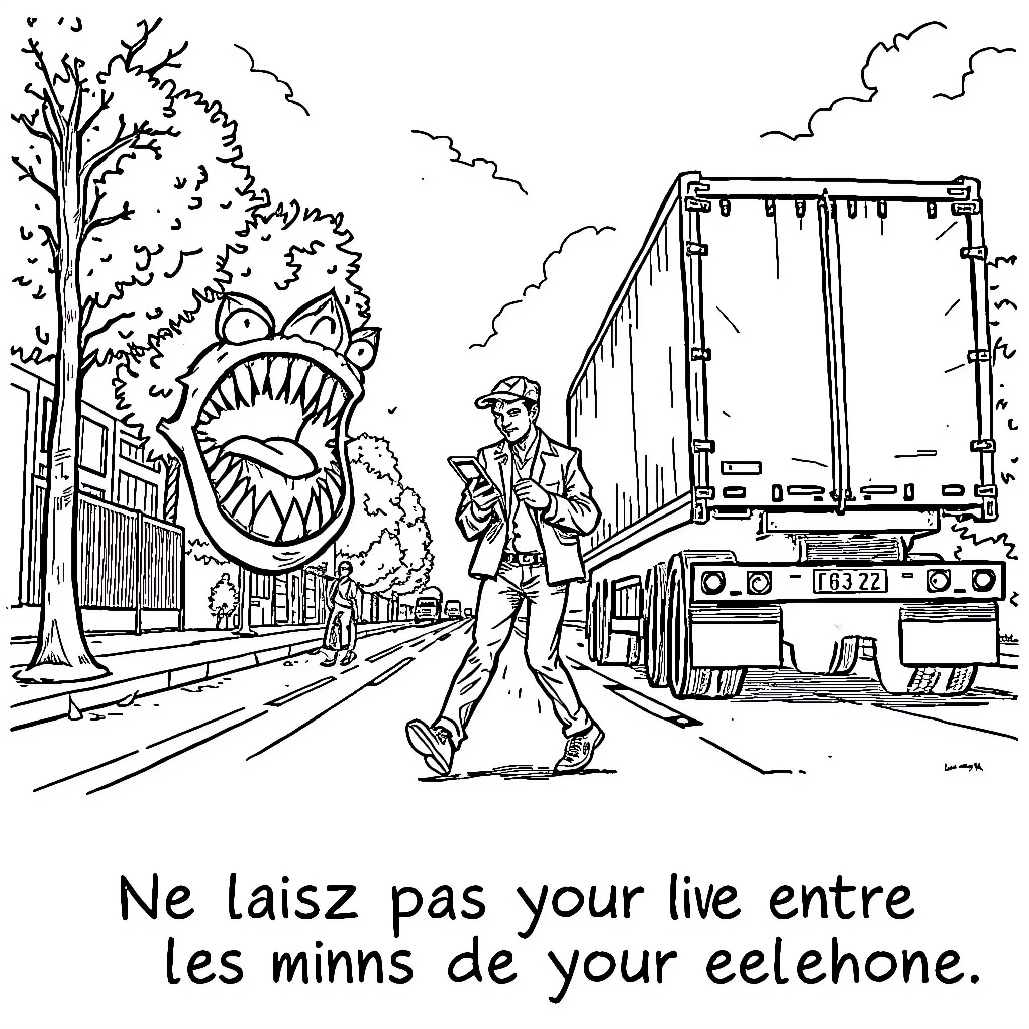 Homme en mouvement dans la ville Coloring Page (free black-and-white line drawing printable PDF for all, from beginners to advanced learners, including children, teens, adults, and seniors)