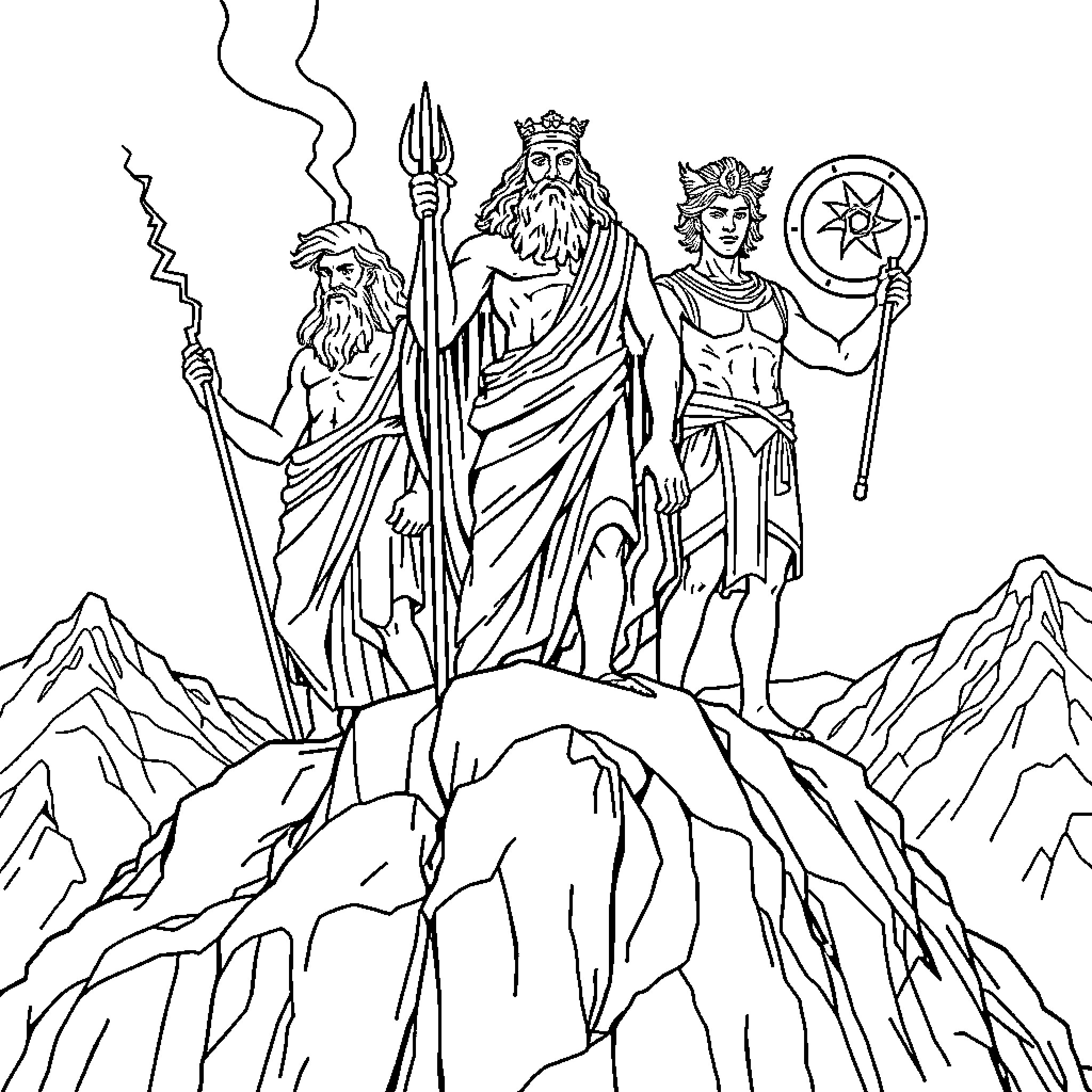 God's Mighty Rulers Commanding the Peaks Coloring Page (free black-and-white line drawing printable PDF for all, from beginners to advanced learners, including children, teens, adults, and seniors)