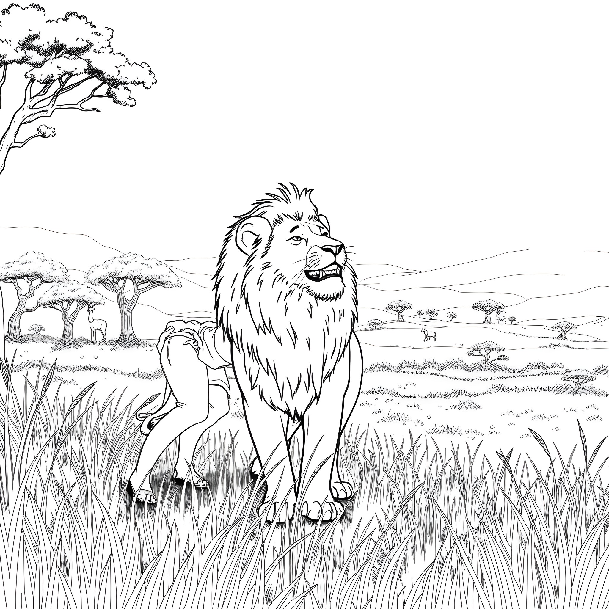 Teenager in a safari-themed coloring page Coloring Page (free black-and-white line drawing printable PDF for all, from beginners to advanced learners, including children, teens, adults, and seniors)