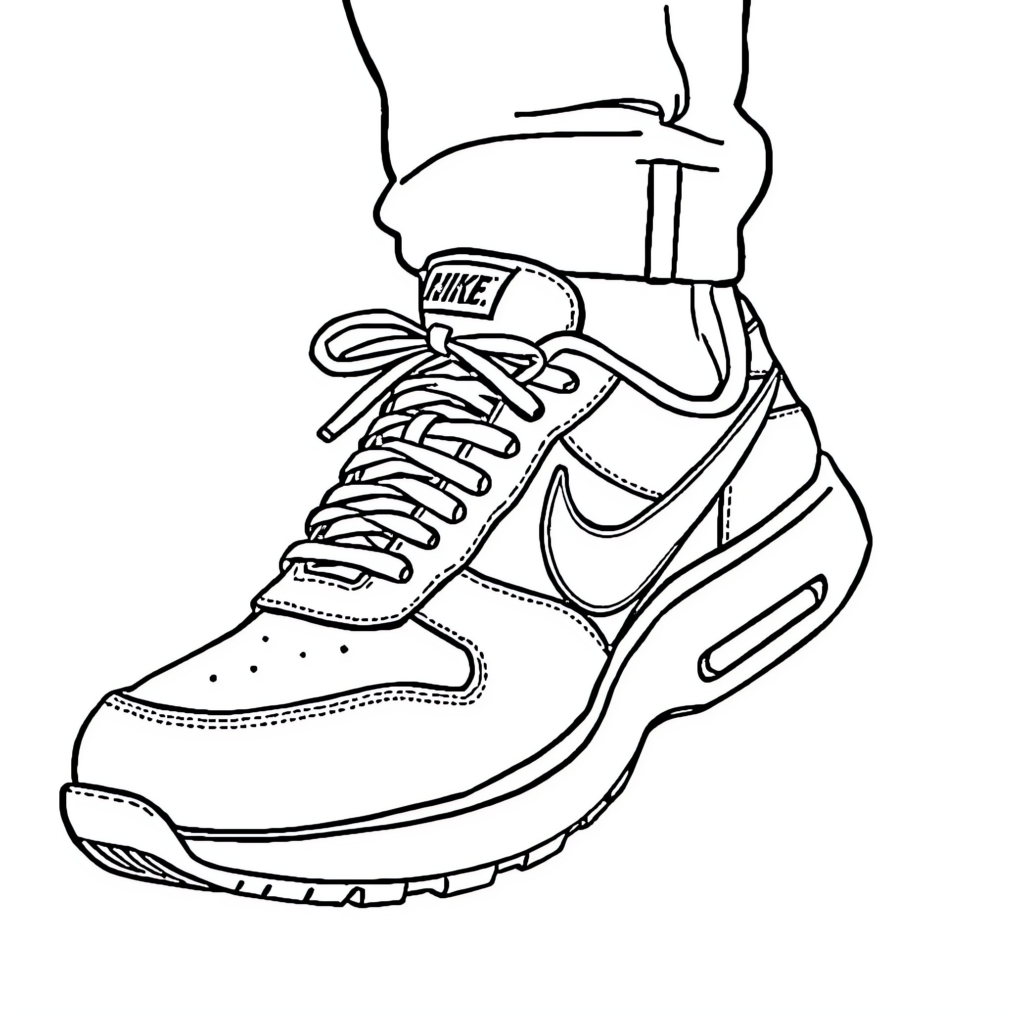 Nike Shoe depicted in simple line drawing Coloring Page (free black-and-white line drawing printable PDF for all, from beginners to advanced learners, including children, teens, adults, and seniors)