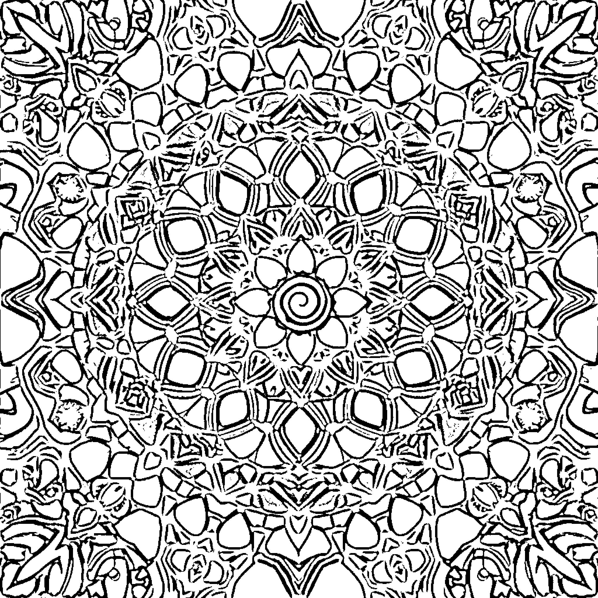 Mosaic of Intricate Patterns and Shapes Coloring Page (free black-and-white line drawing printable PDF for all, from beginners to advanced learners, including children, teens, adults, and seniors)