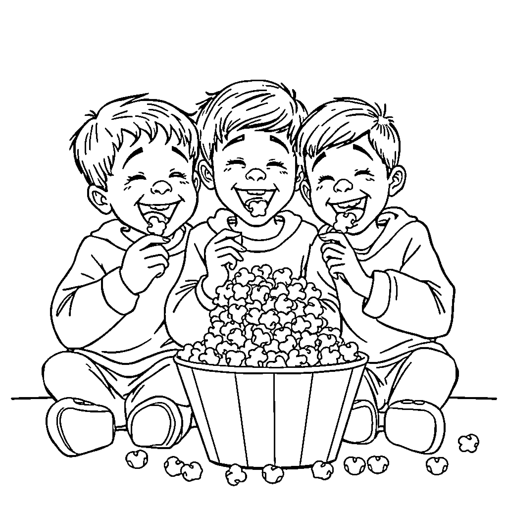 Brother's Joyful Snack Time Coloring Page (free black-and-white line drawing printable PDF for all, from beginners to advanced learners, including children, teens, adults, and seniors)