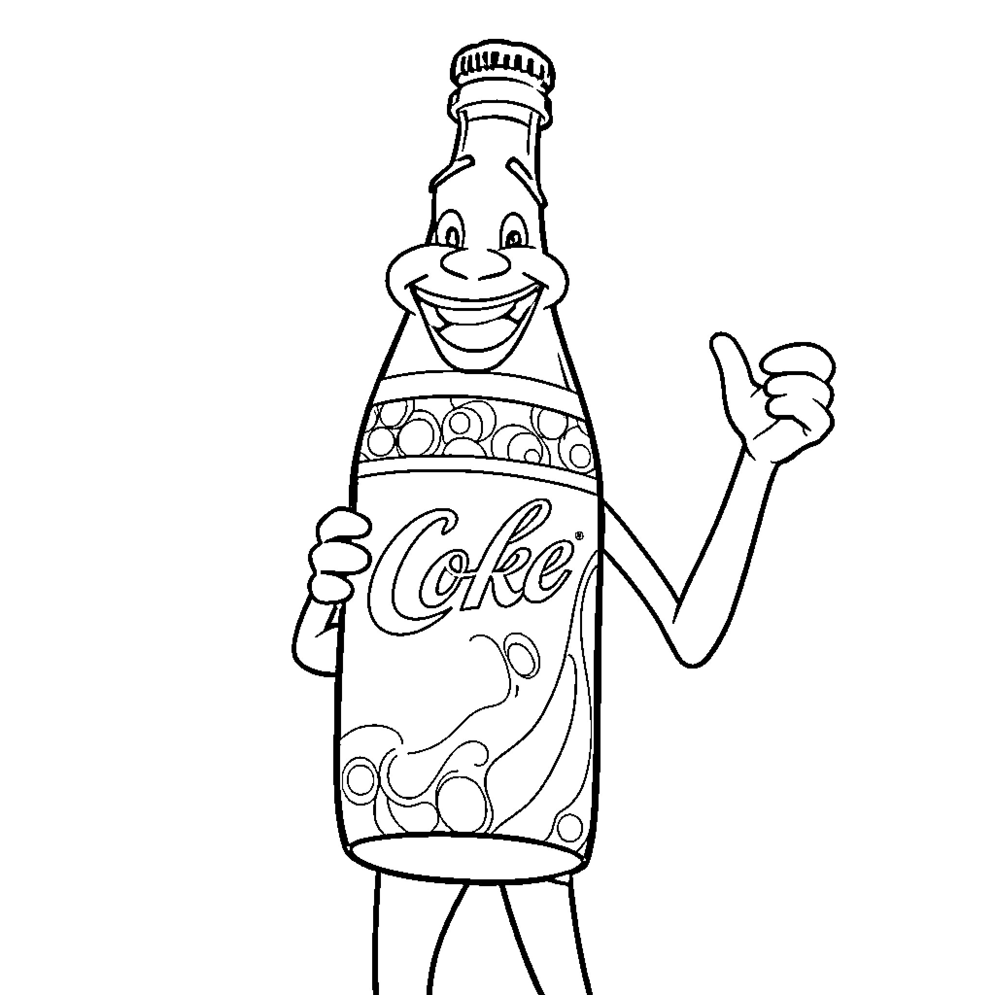 Labubu enjoying a bottle of Coke Coloring Page (free black-and-white line drawing printable PDF for all, from beginners to advanced learners, including children, teens, adults, and seniors)