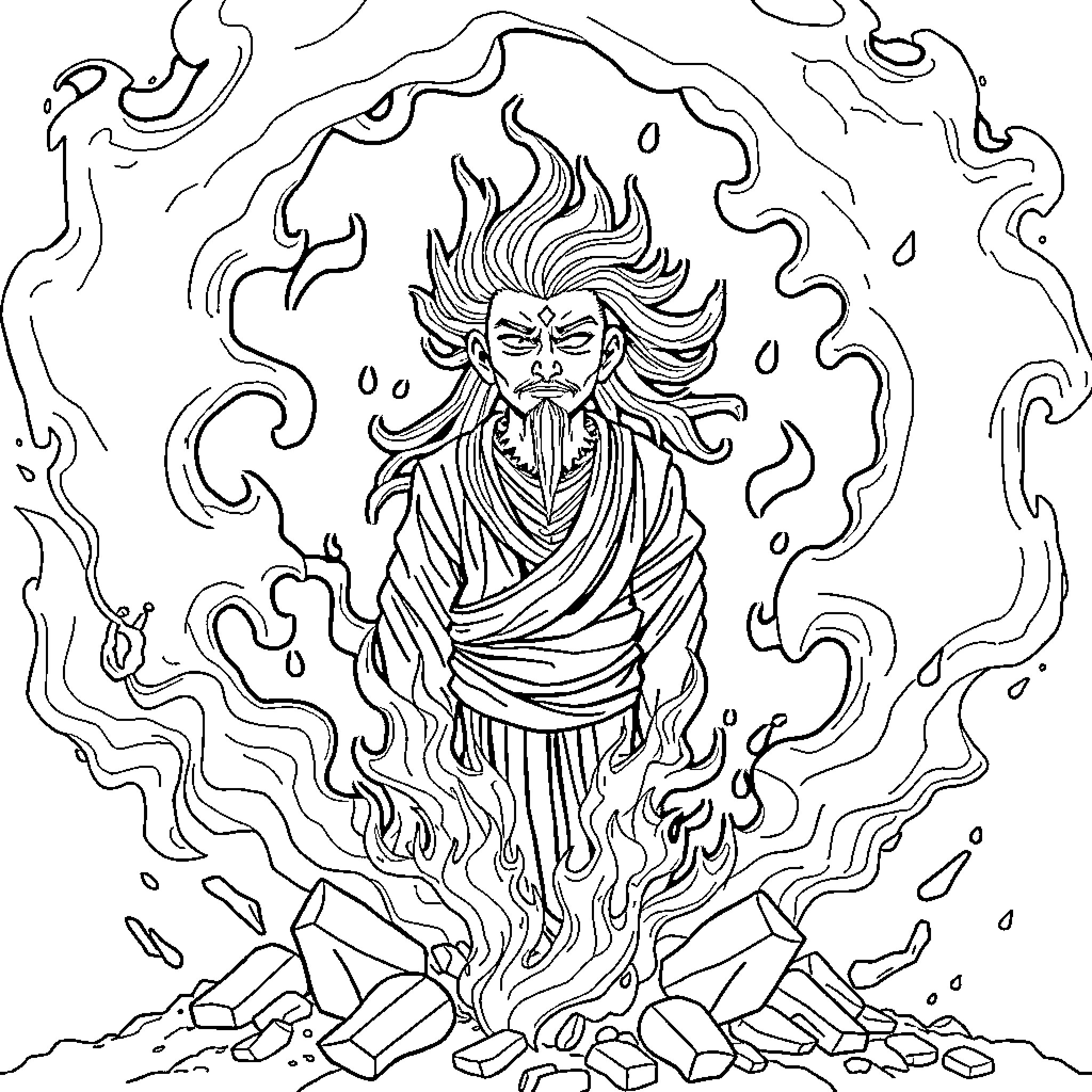 Avatar of a powerful and intense figure Coloring Page (free black-and-white line drawing printable PDF for all, from beginners to advanced learners, including children, teens, adults, and seniors)