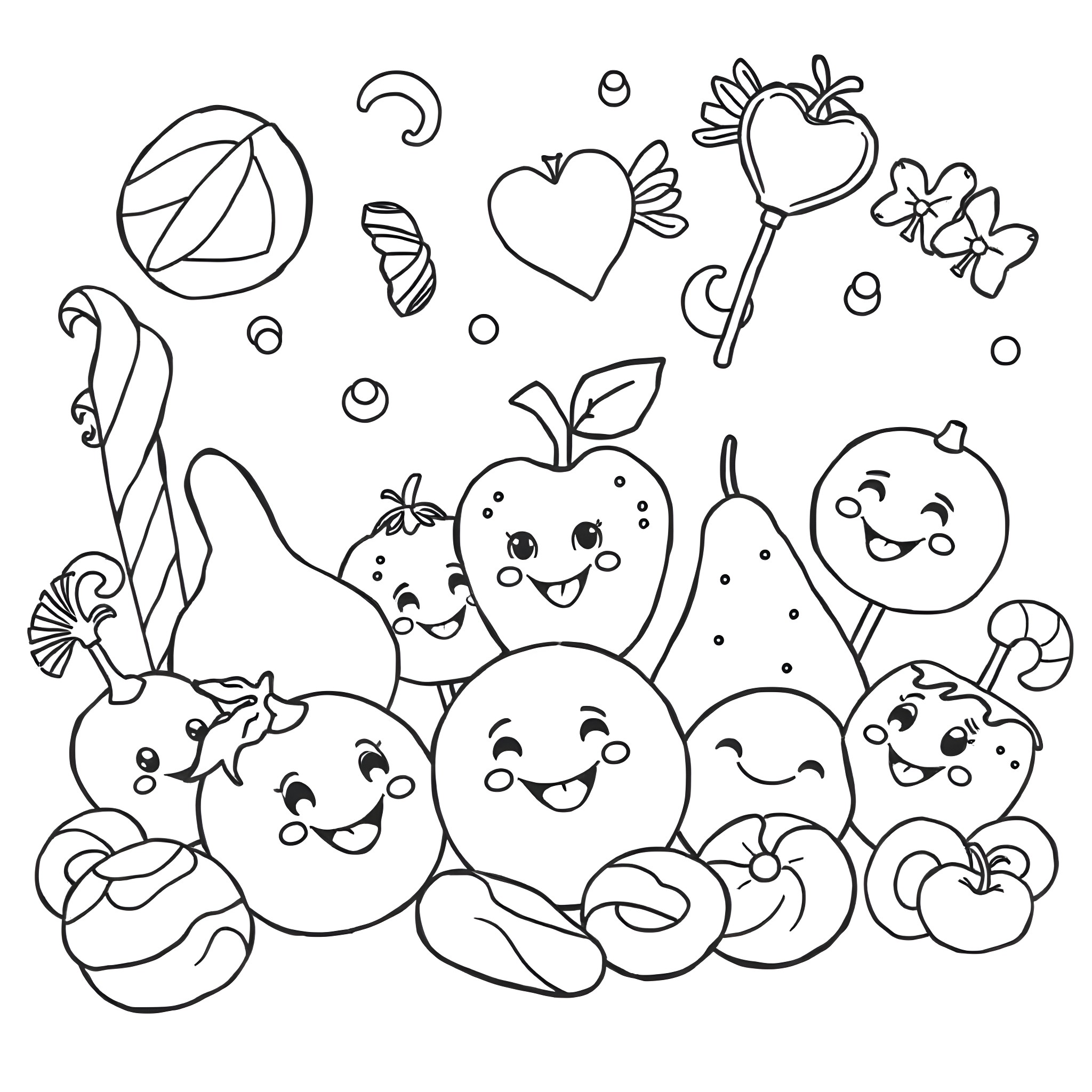 Jolly Rancher Candies in Playful Shapes and Patterns Coloring Page (free black-and-white line drawing printable PDF for all, from beginners to advanced learners, including children, teens, adults, and seniors)