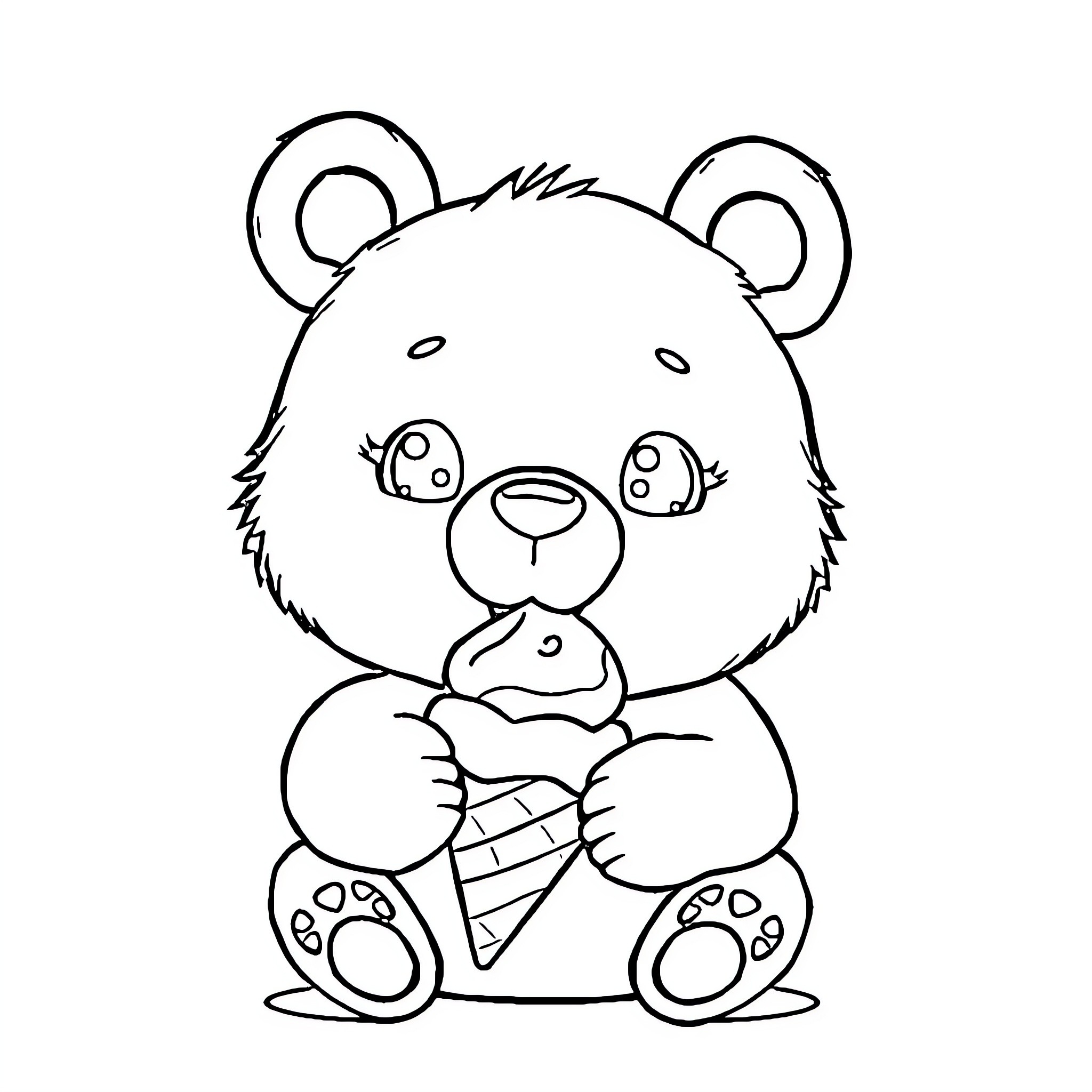 Bear holding an ice cream cone Coloring Page (free black-and-white line drawing printable PDF for all, from beginners to advanced learners, including children, teens, adults, and seniors)