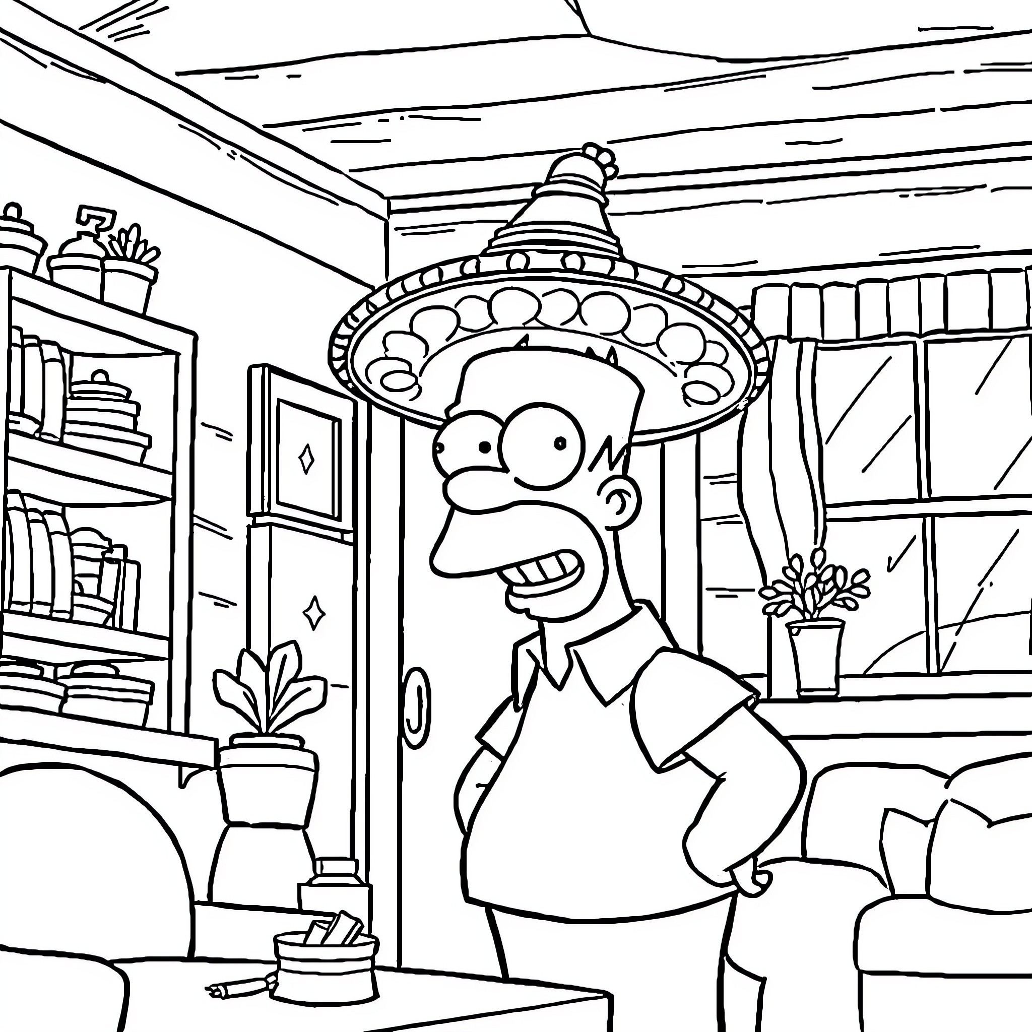 Master Shift in Cartoon Character's Colorful Abode Coloring Page (free black-and-white line drawing printable PDF for all, from beginners to advanced learners, including children, teens, adults, and seniors)