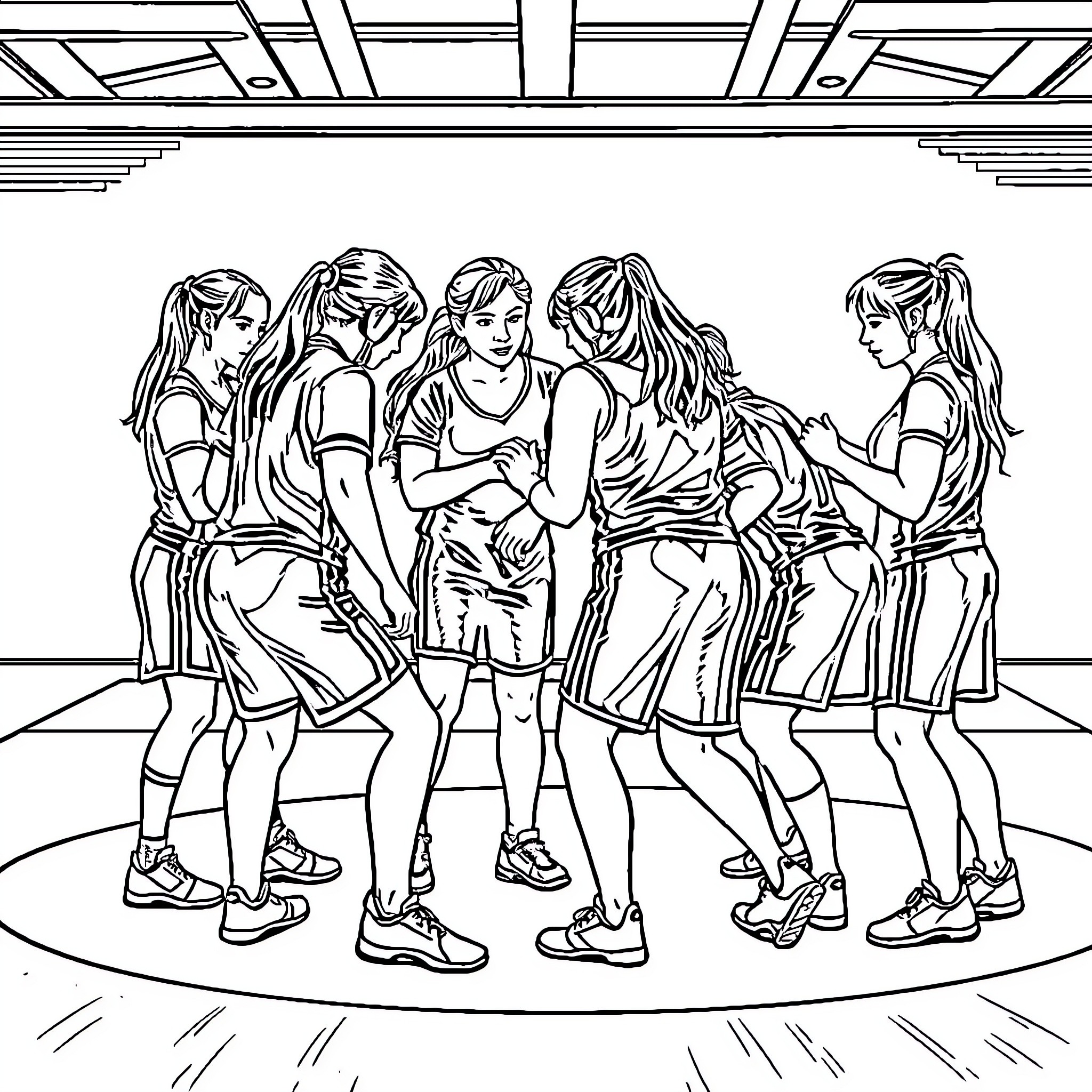 Wrestling friends in a friendly competition Coloring Page (free black-and-white line drawing printable PDF for all, from beginners to advanced learners, including children, teens, adults, and seniors)