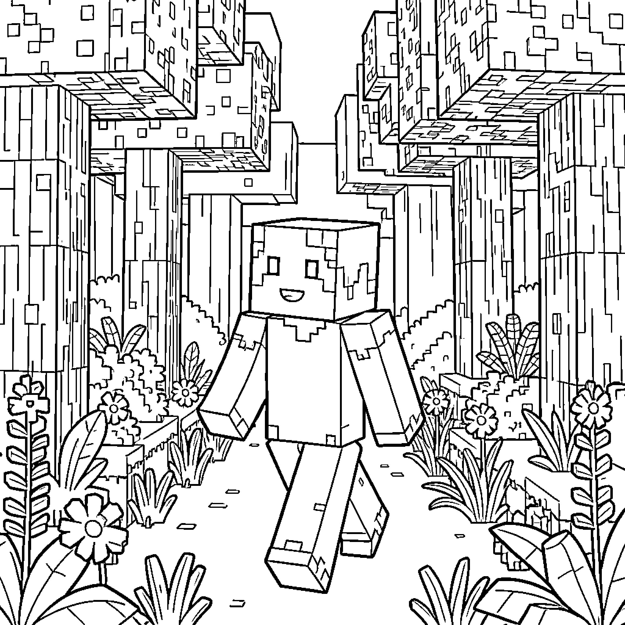 Pokémon character exploring in the jungle Coloring Page (free black-and-white line drawing printable PDF for all, from beginners to advanced learners, including children, teens, adults, and seniors)