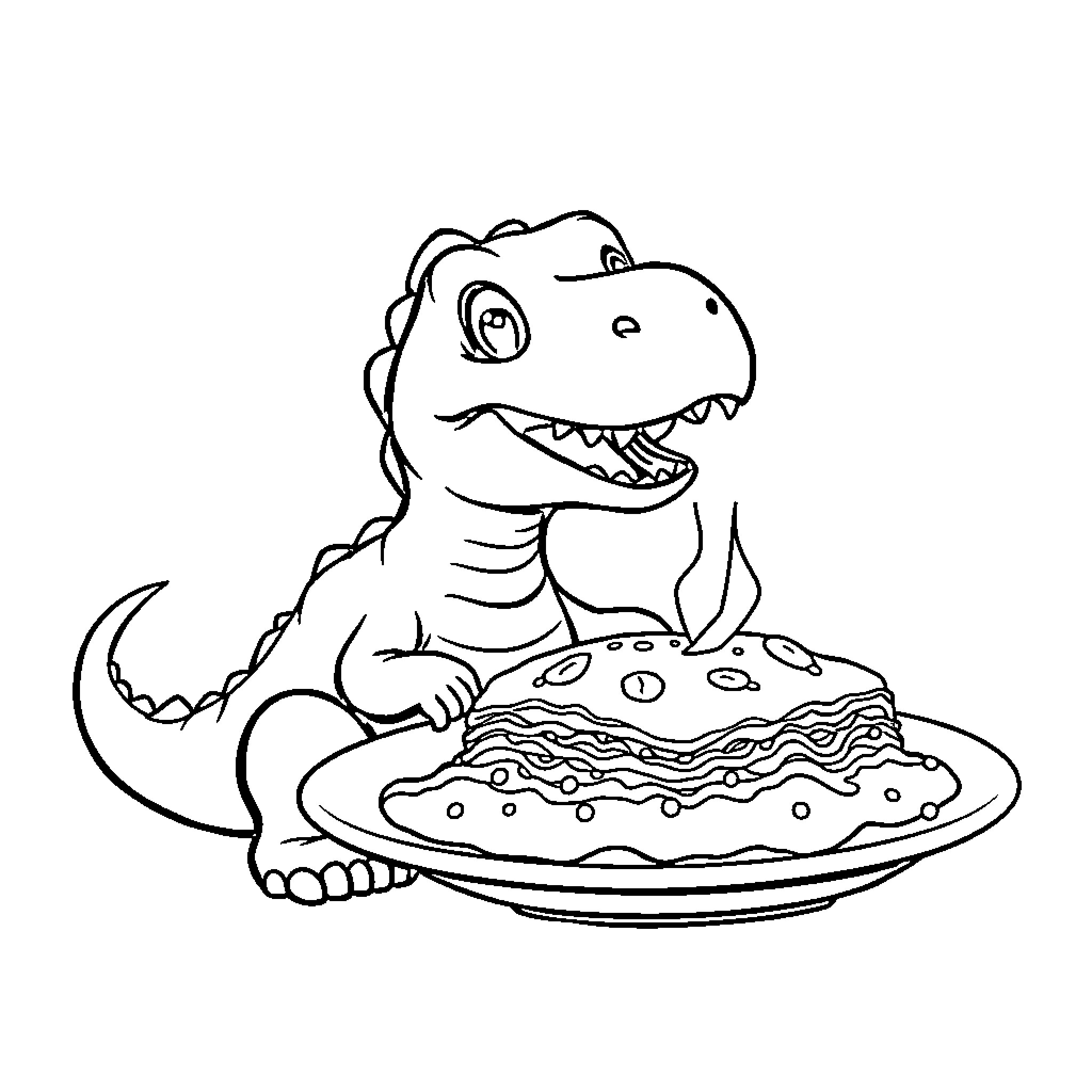 Dinosaur enjoying a delicious meal Coloring Page (free black-and-white line drawing printable PDF for all, from beginners to advanced learners, including children, teens, adults, and seniors)