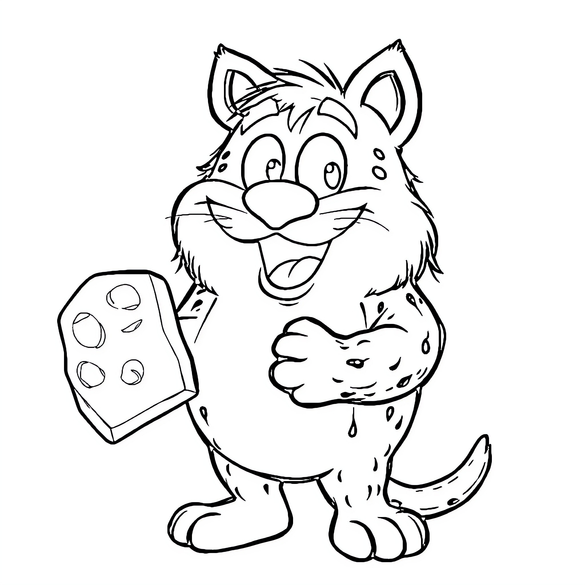 Biggy Norris the Silly Pup with Cheese Coloring Page (free black-and-white line drawing printable PDF for all, from beginners to advanced learners, including children, teens, adults, and seniors)