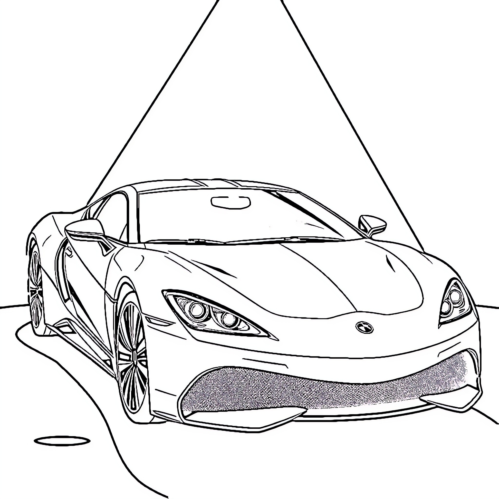 Luxury Car in Line Drawing Coloring Page (free black-and-white line drawing printable PDF for all, from beginners to advanced learners, including children, teens, adults, and seniors)