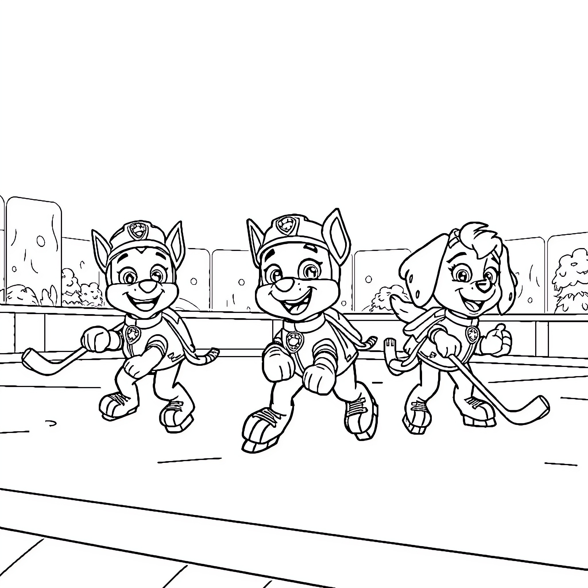 Paw Patrol puppies on the move Coloring Page (free black-and-white line drawing printable PDF for all, from beginners to advanced learners, including children, teens, adults, and seniors)