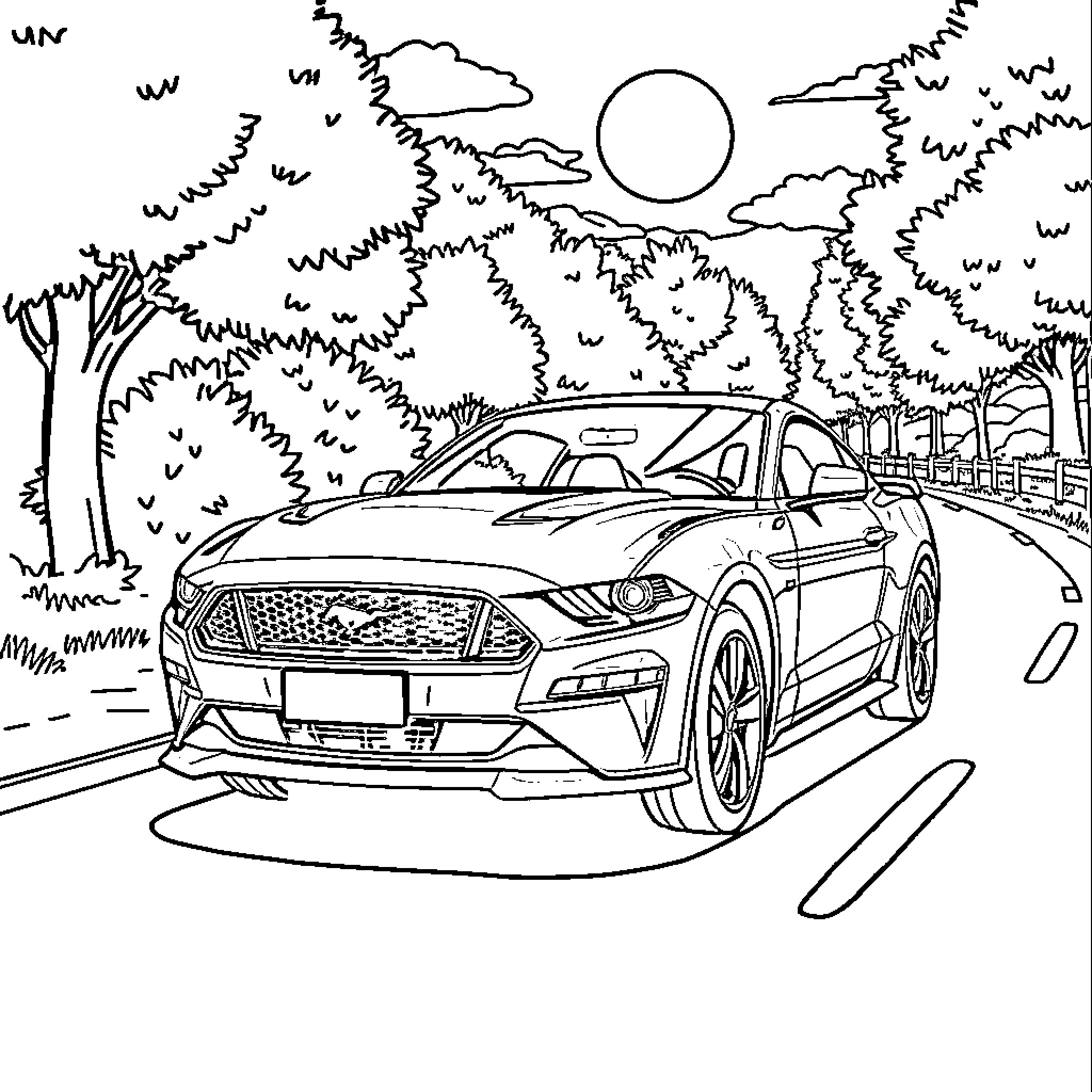 Bluey's Scenic Drive Through the Countryside Coloring Page (free black-and-white line drawing printable PDF for all, from beginners to advanced learners, including children, teens, adults, and seniors)
