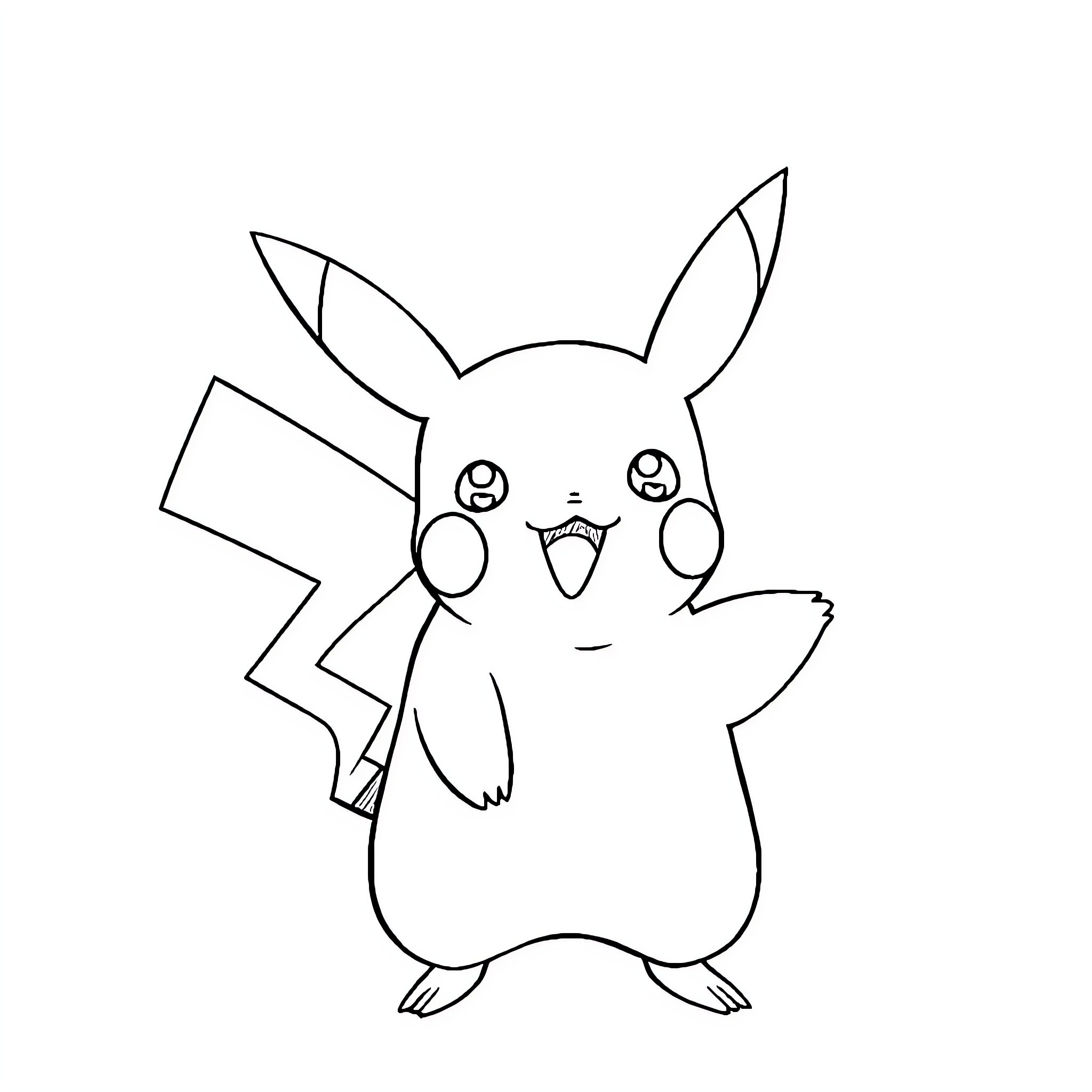 Pikachu expressing playful excitement Coloring Page (free black-and-white line drawing printable PDF for all, from beginners to advanced learners, including children, teens, adults, and seniors)