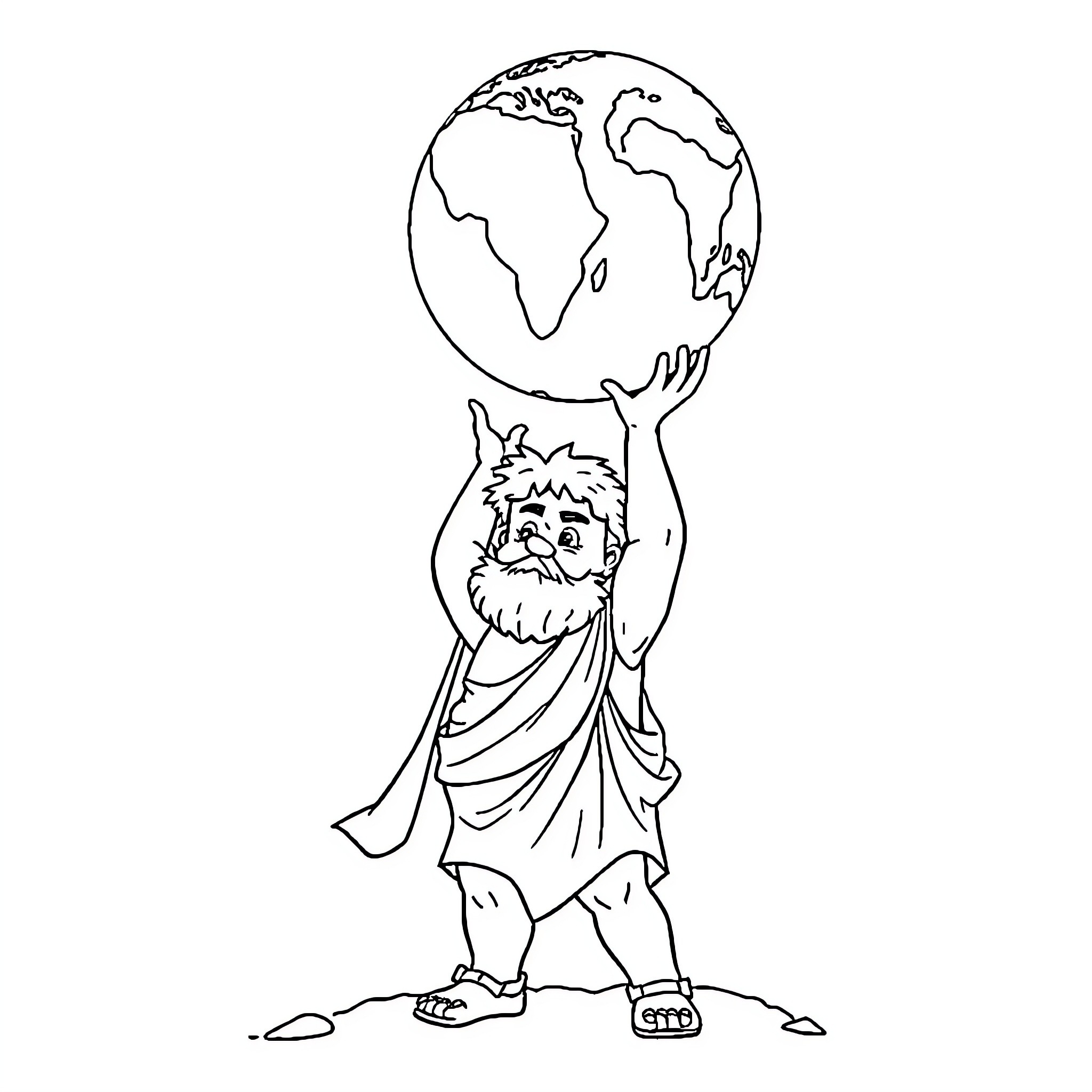 Atlas holding up the world with determination Coloring Page (free black-and-white line drawing printable PDF for all, from beginners to advanced learners, including children, teens, adults, and seniors)