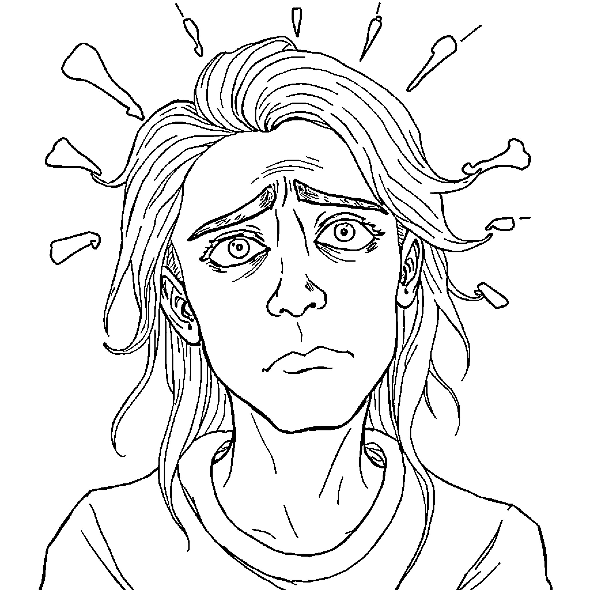 Crisis of Distress and Uncertainty Coloring Page (free black-and-white line drawing printable PDF for all, from beginners to advanced learners, including children, teens, adults, and seniors)