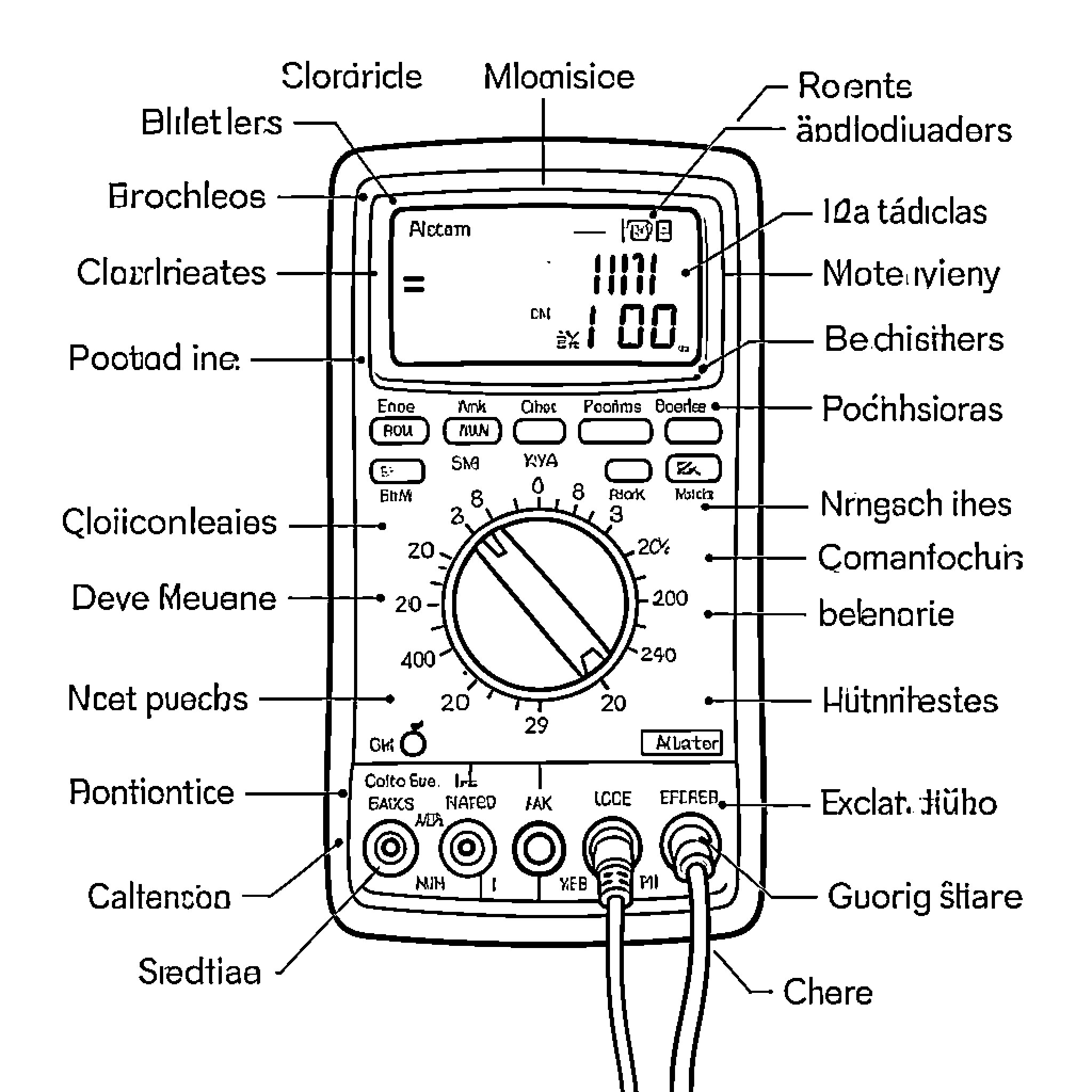 Multimeter displaying various technical measurements Coloring Page (free black-and-white line drawing printable PDF for all, from beginners to advanced learners, including children, teens, adults, and seniors)
