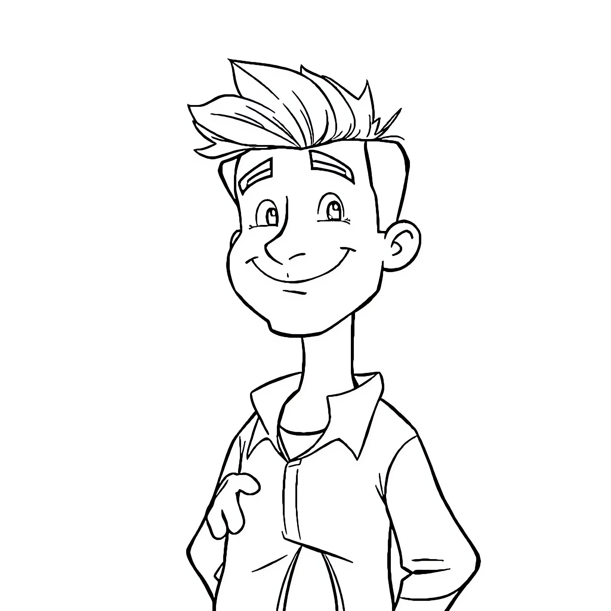 Jakub Možutík smiling happily in an outlined drawing Coloring Page (free black-and-white line drawing printable PDF for all, from beginners to advanced learners, including children, teens, adults, and seniors)