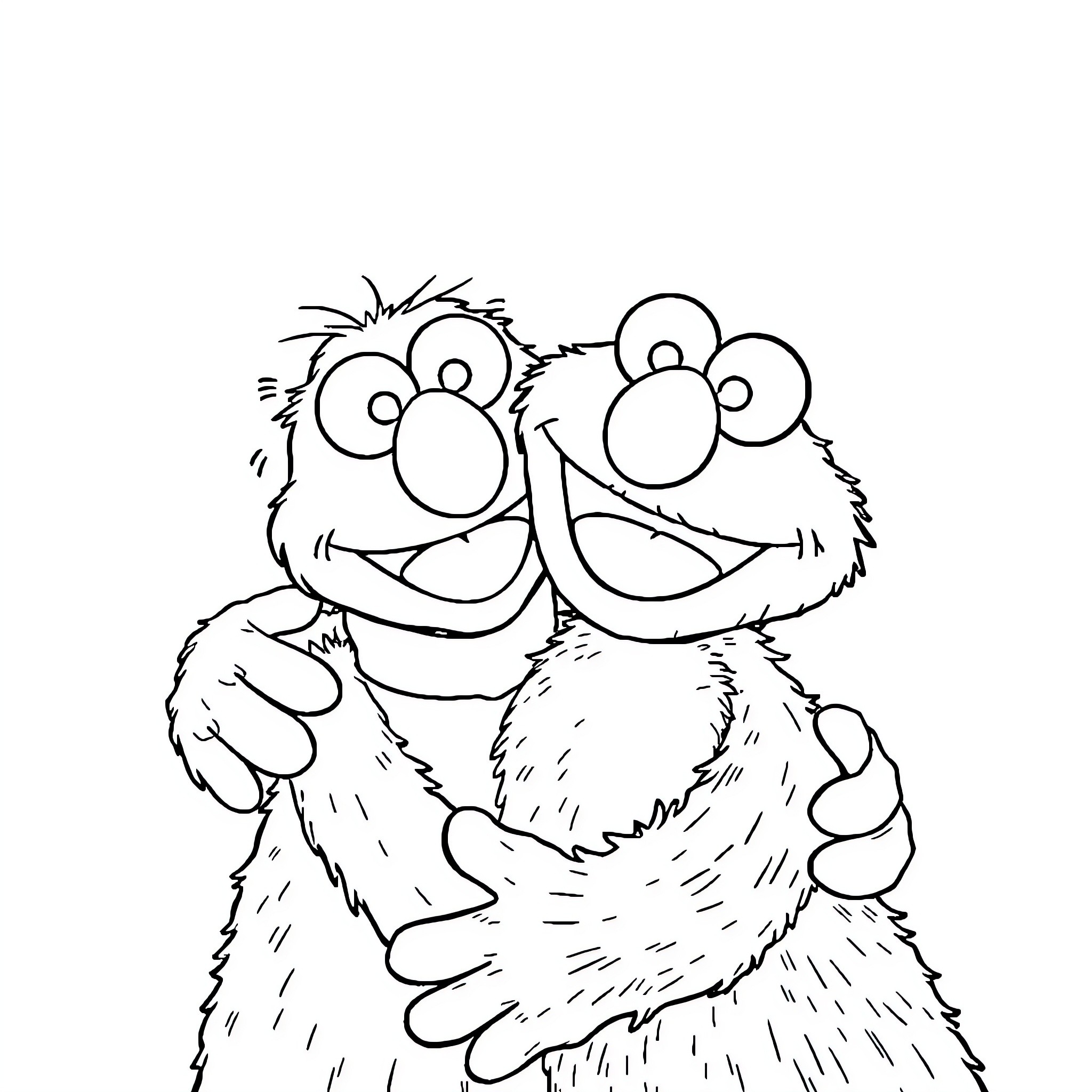 Elmo's Friendly Embrace Coloring Page (free black-and-white line drawing printable PDF for all, from beginners to advanced learners, including children, teens, adults, and seniors)