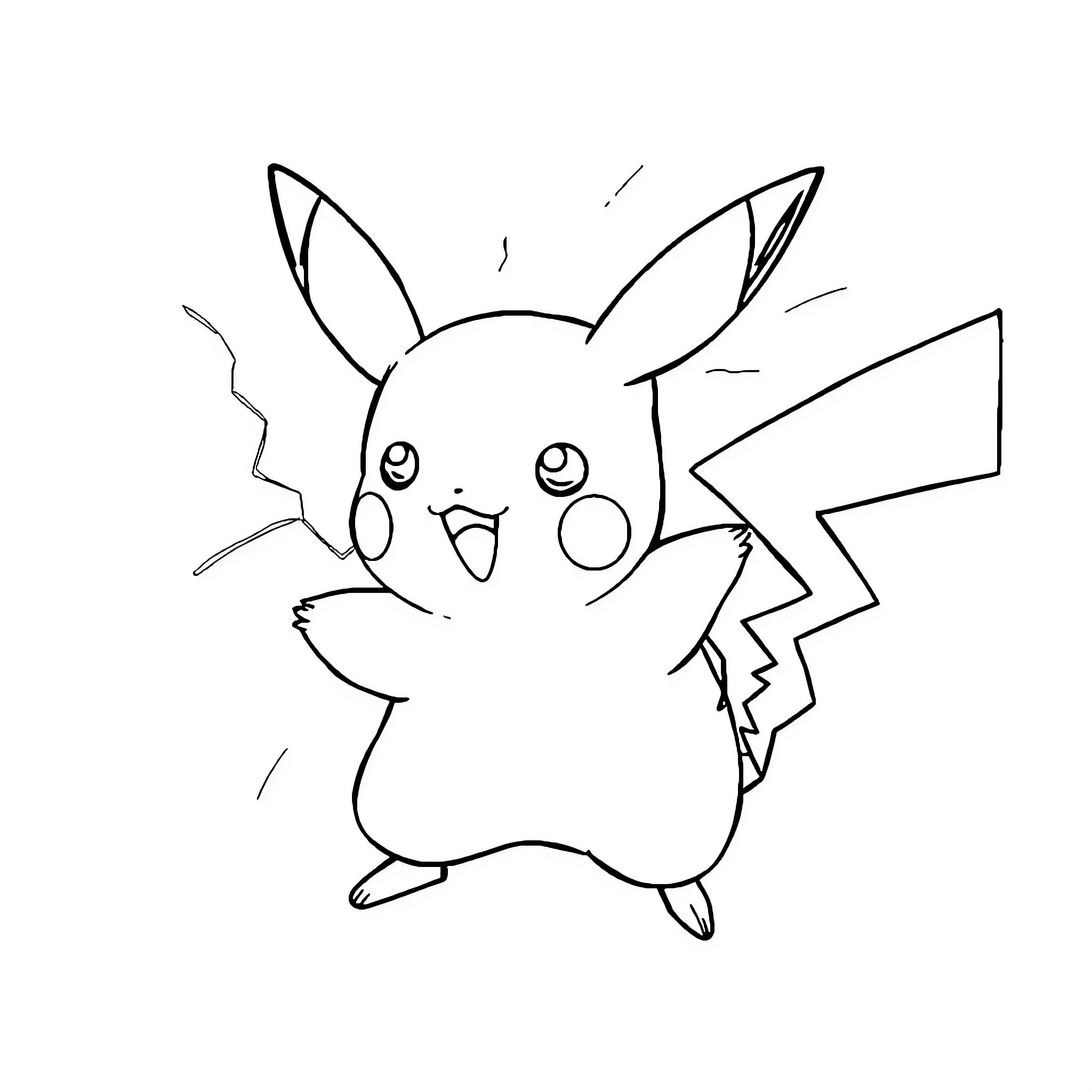 Pikachy happily jumping and waving Coloring Page (free black-and-white line drawing printable PDF for all, from beginners to advanced learners, including children, teens, adults, and seniors)