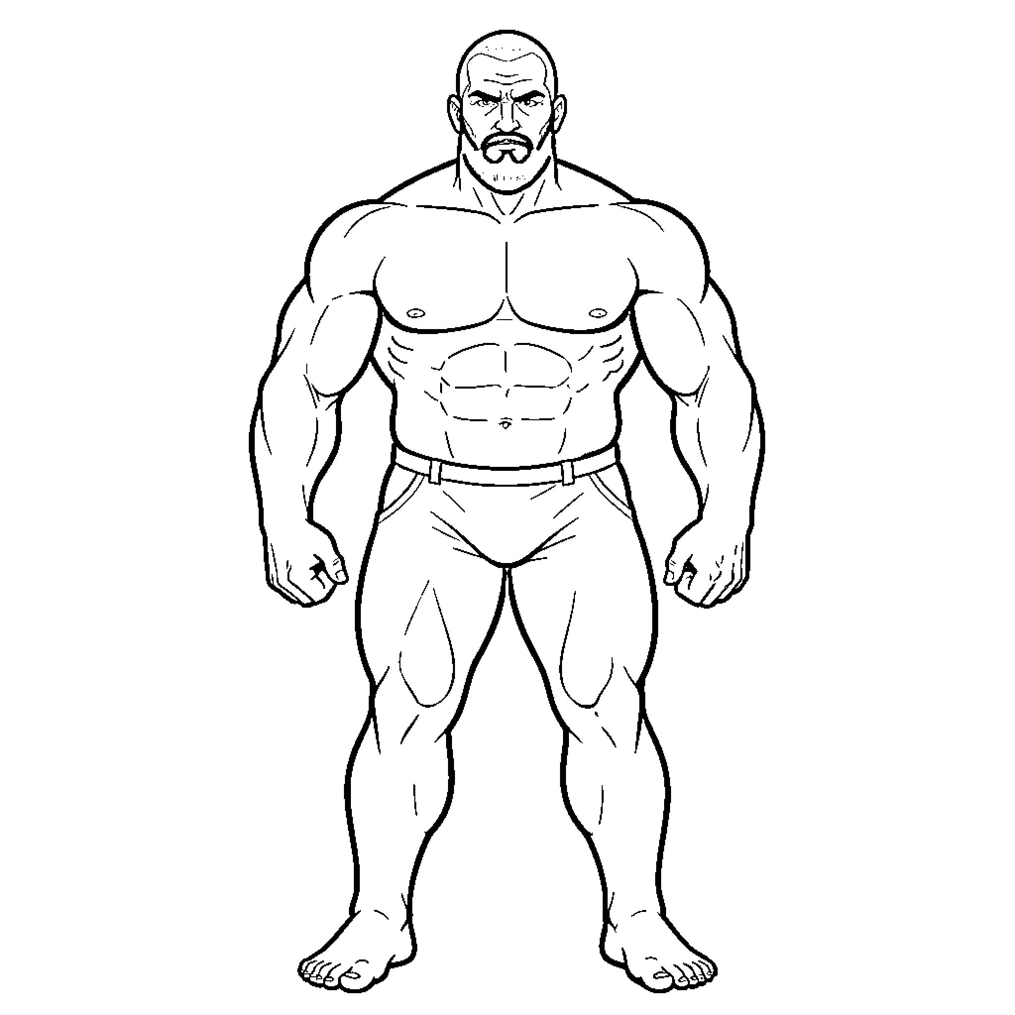 Hombre muscular posing with a serious expression Coloring Page (free black-and-white line drawing printable PDF for all, from beginners to advanced learners, including children, teens, adults, and seniors)