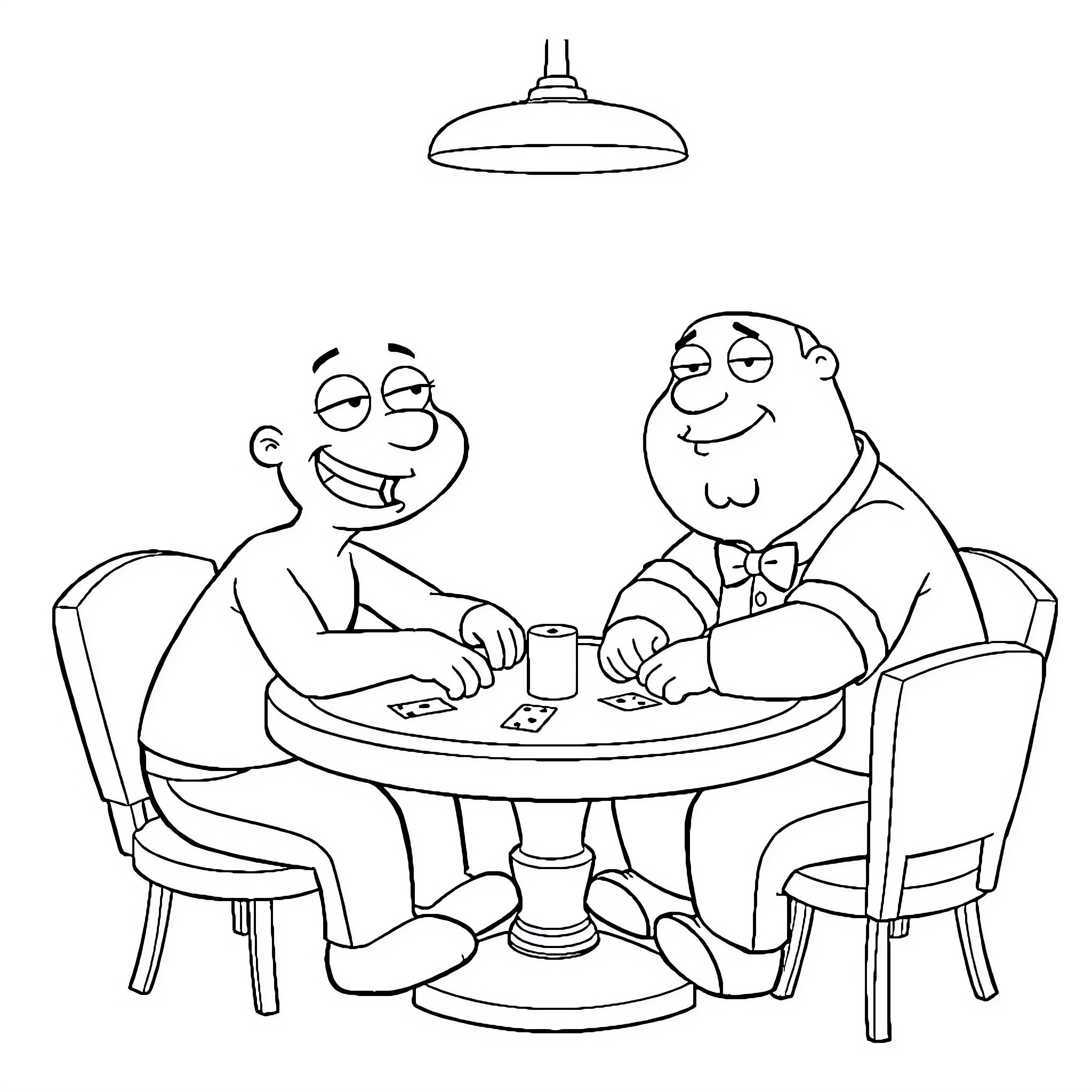 Bluey characters enjoying a card game together Coloring Page (free black-and-white line drawing printable PDF for all, from beginners to advanced learners, including children, teens, adults, and seniors)