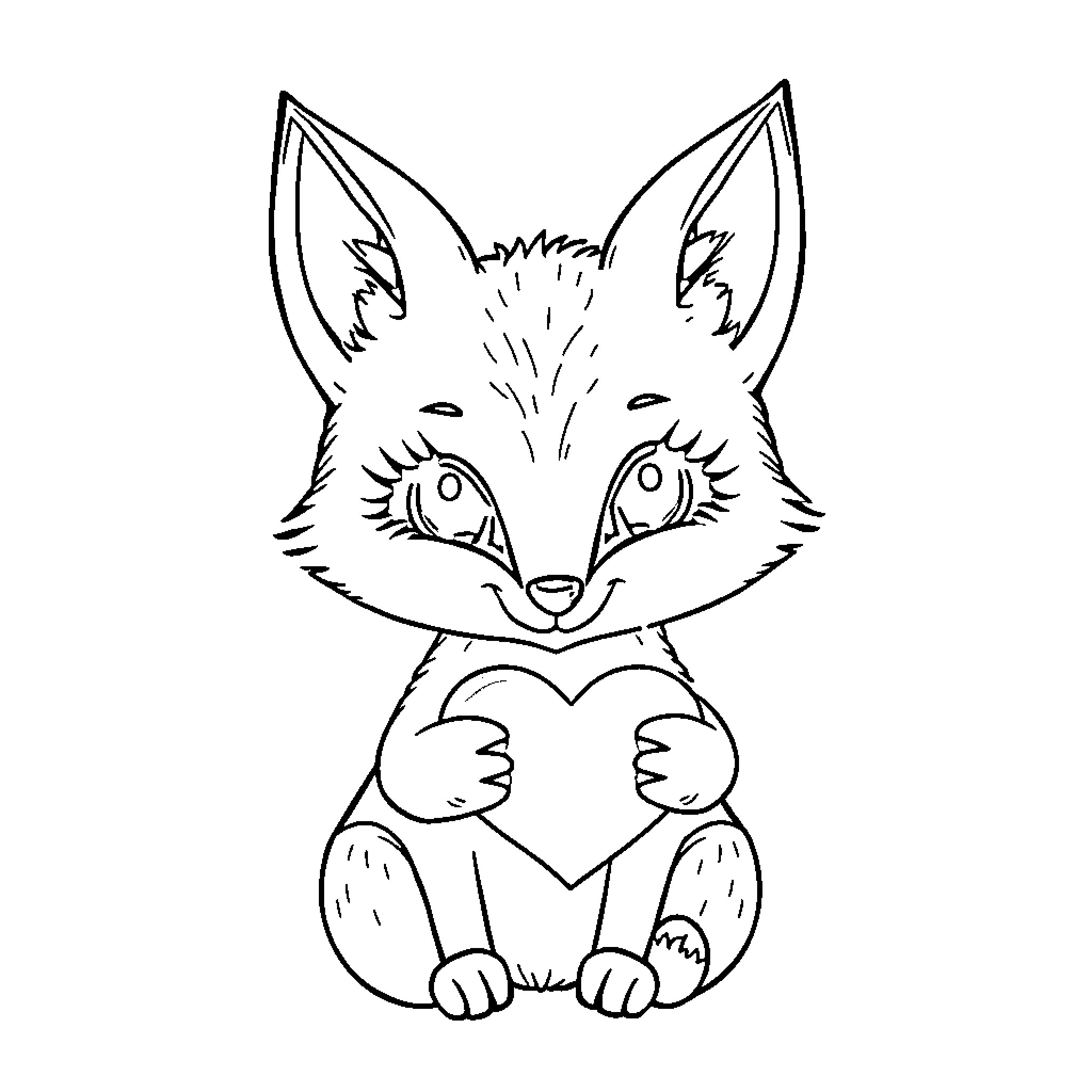 Fox holding a heart-shaped object Coloring Page (free black-and-white line drawing printable PDF for all, from beginners to advanced learners, including children, teens, adults, and seniors)