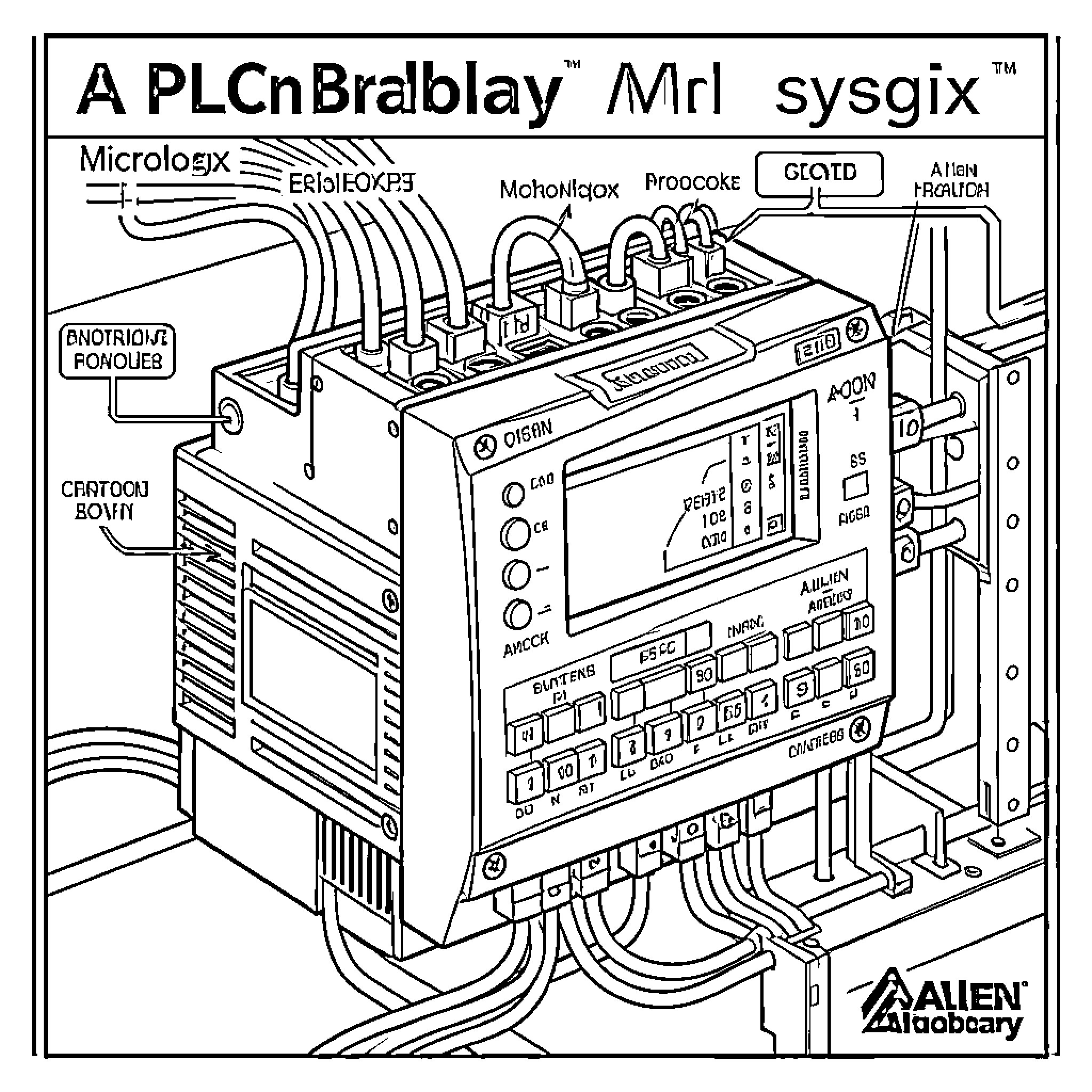 Allen Bradley industrial control panel with complex wiring Coloring Page (free black-and-white line drawing printable PDF for all, from beginners to advanced learners, including children, teens, adults, and seniors)