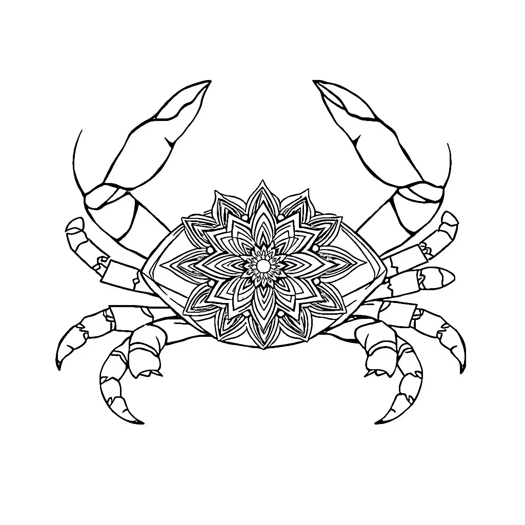 Crab with intricate mandala design Coloring Page (free black-and-white line drawing printable PDF for all, from beginners to advanced learners, including children, teens, adults, and seniors)