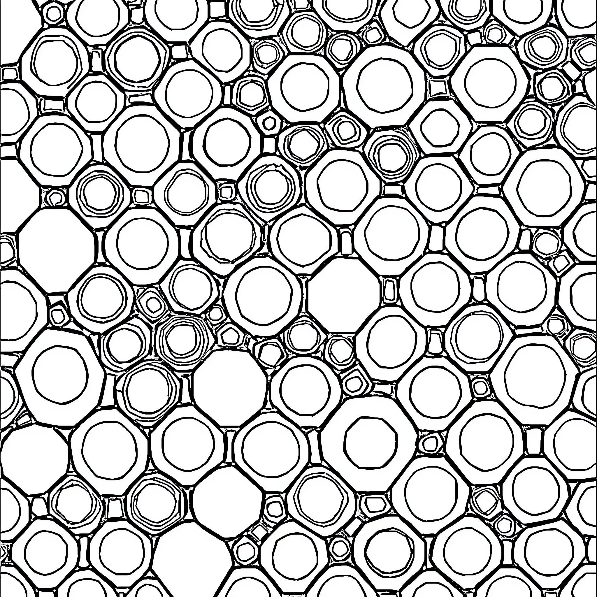 Hexagon Mosaic Patterns Coloring Page (free black-and-white line drawing printable PDF for all, from beginners to advanced learners, including children, teens, adults, and seniors)