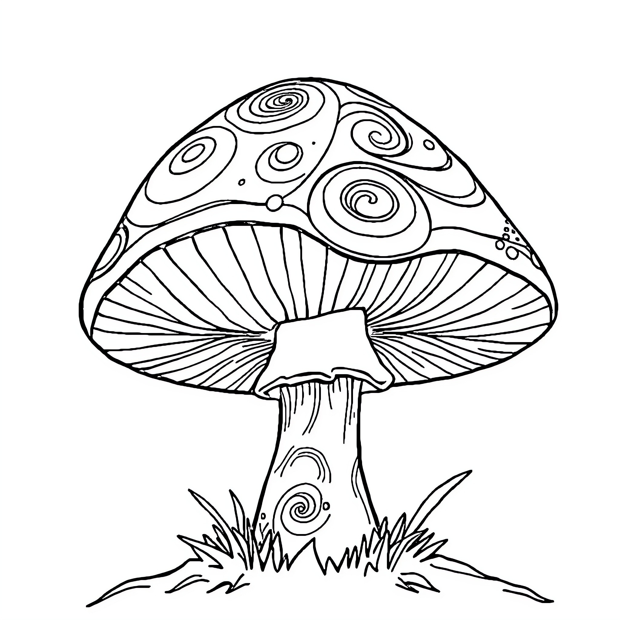 Mushroom with intricate patterns and shapes Coloring Page (free black-and-white line drawing printable PDF for all, from beginners to advanced learners, including children, teens, adults, and seniors)