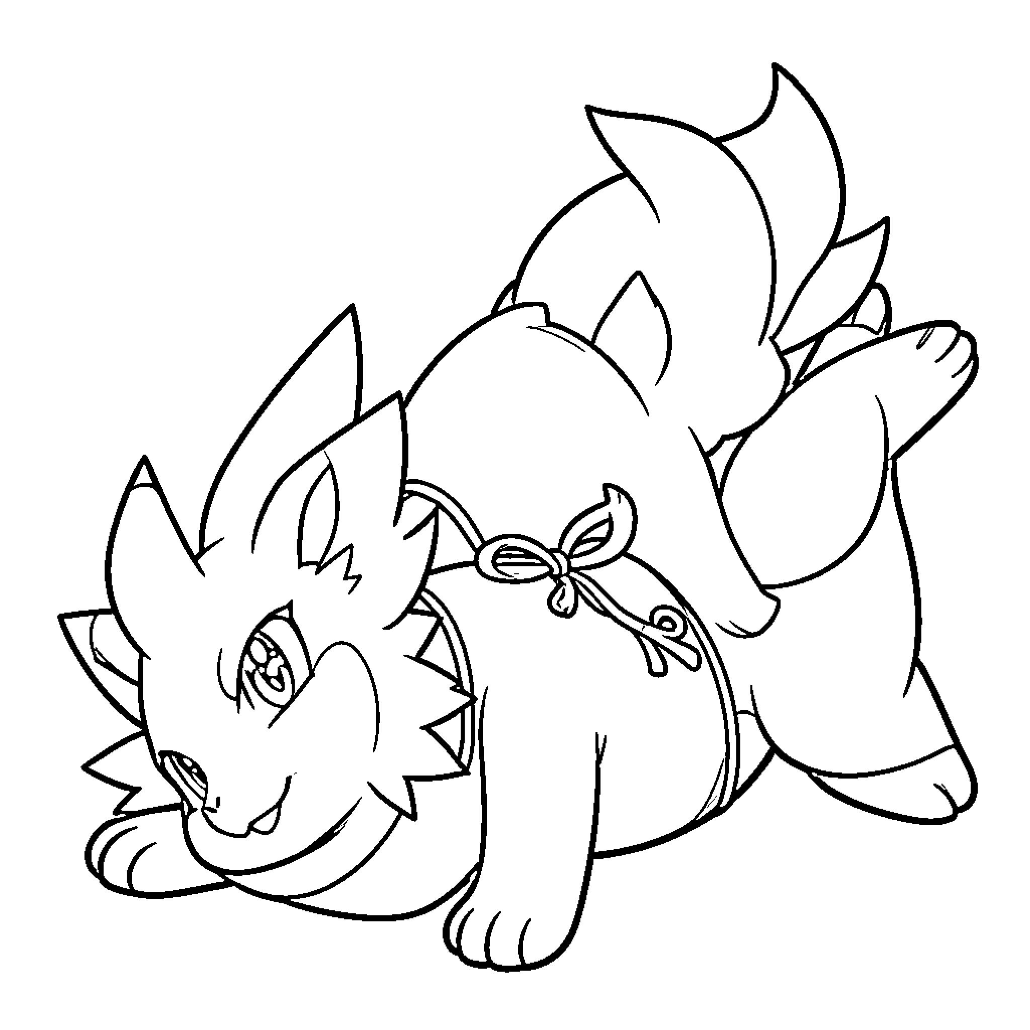 Dracaufeu lying down with a playful expression Coloring Page (free black-and-white line drawing printable PDF for all, from beginners to advanced learners, including children, teens, adults, and seniors)