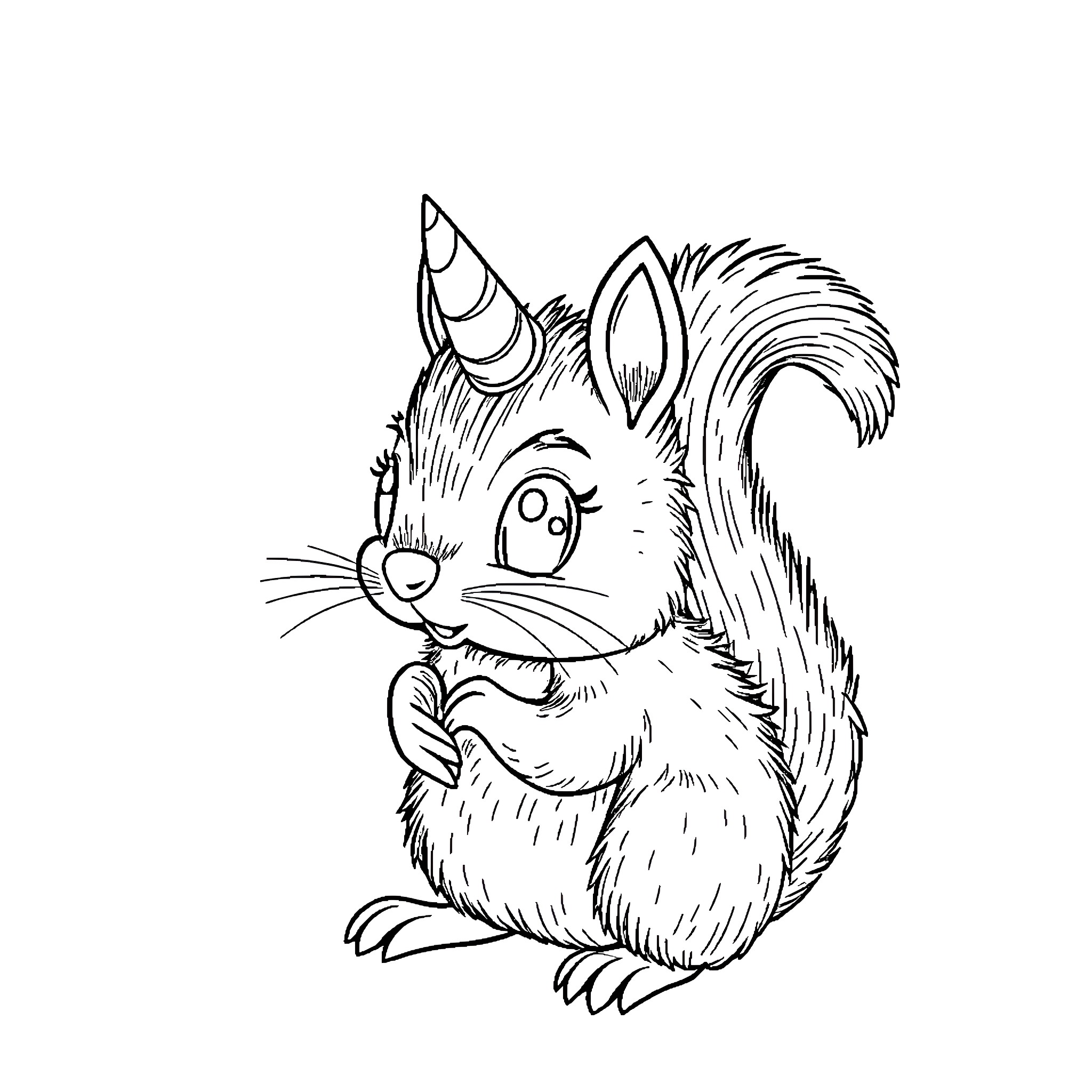 Squirrel with curious expression and bushy tail Coloring Page (free black-and-white line drawing printable PDF for all, from beginners to advanced learners, including children, teens, adults, and seniors)