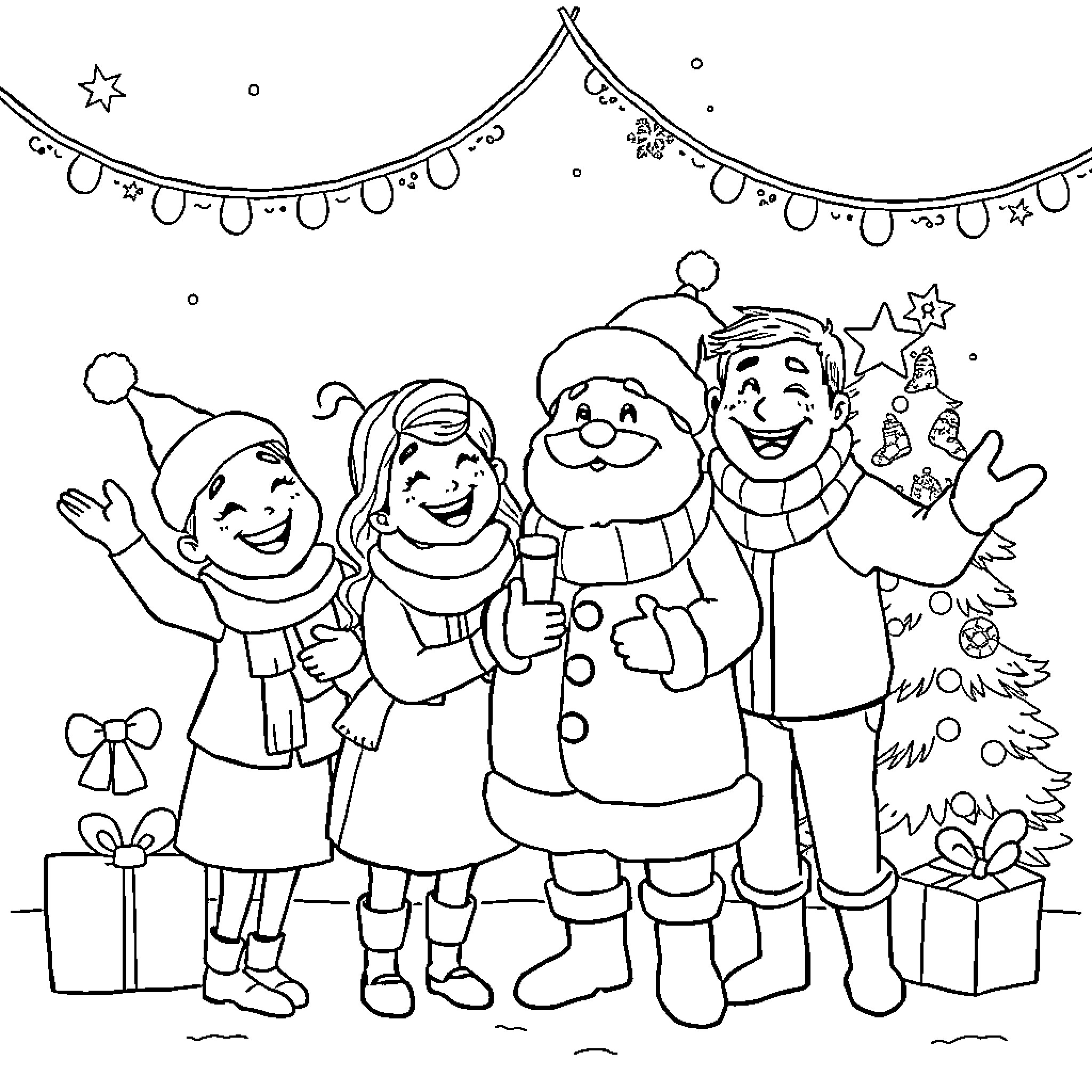 Tchoupi and Friends Celebrate the Holidays Coloring Page (free black-and-white line drawing printable PDF for all, from beginners to advanced learners, including children, teens, adults, and seniors)