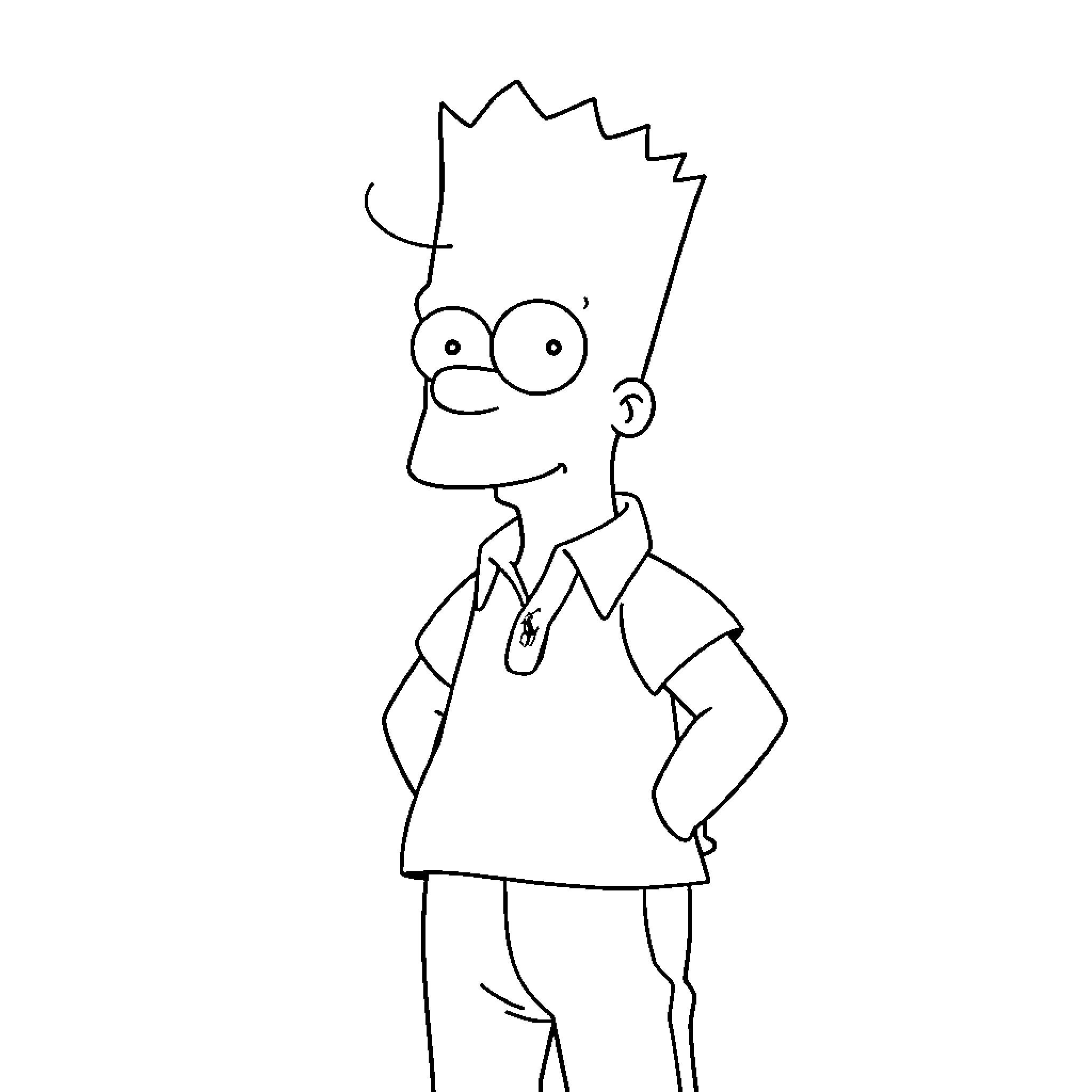 Bart Simpson in a happy and energetic pose Coloring Page (free black-and-white line drawing printable PDF for all, from beginners to advanced learners, including children, teens, adults, and seniors)
