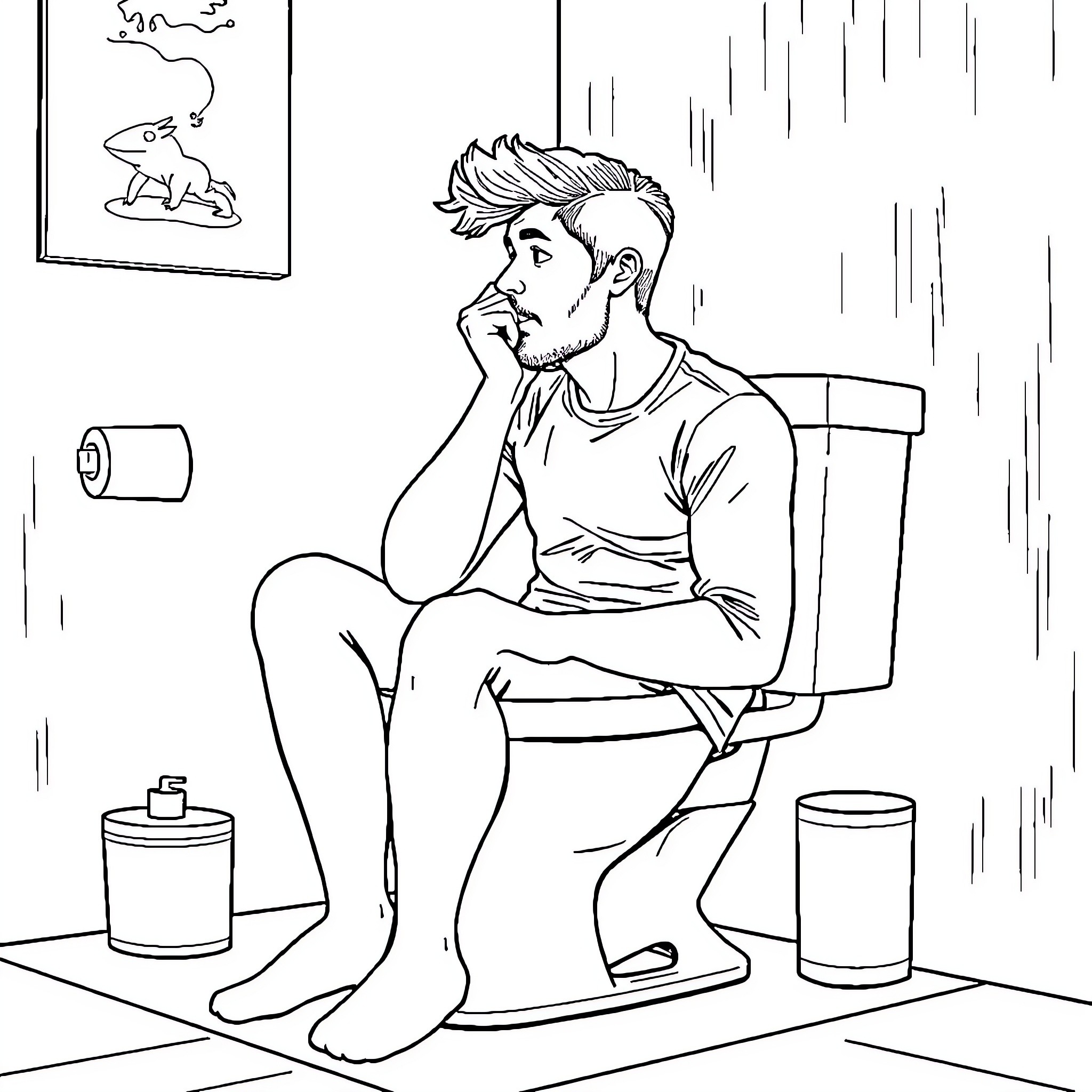 Eddie Howe sitting thoughtfully in a room Coloring Page (free black-and-white line drawing printable PDF for all, from beginners to advanced learners, including children, teens, adults, and seniors)