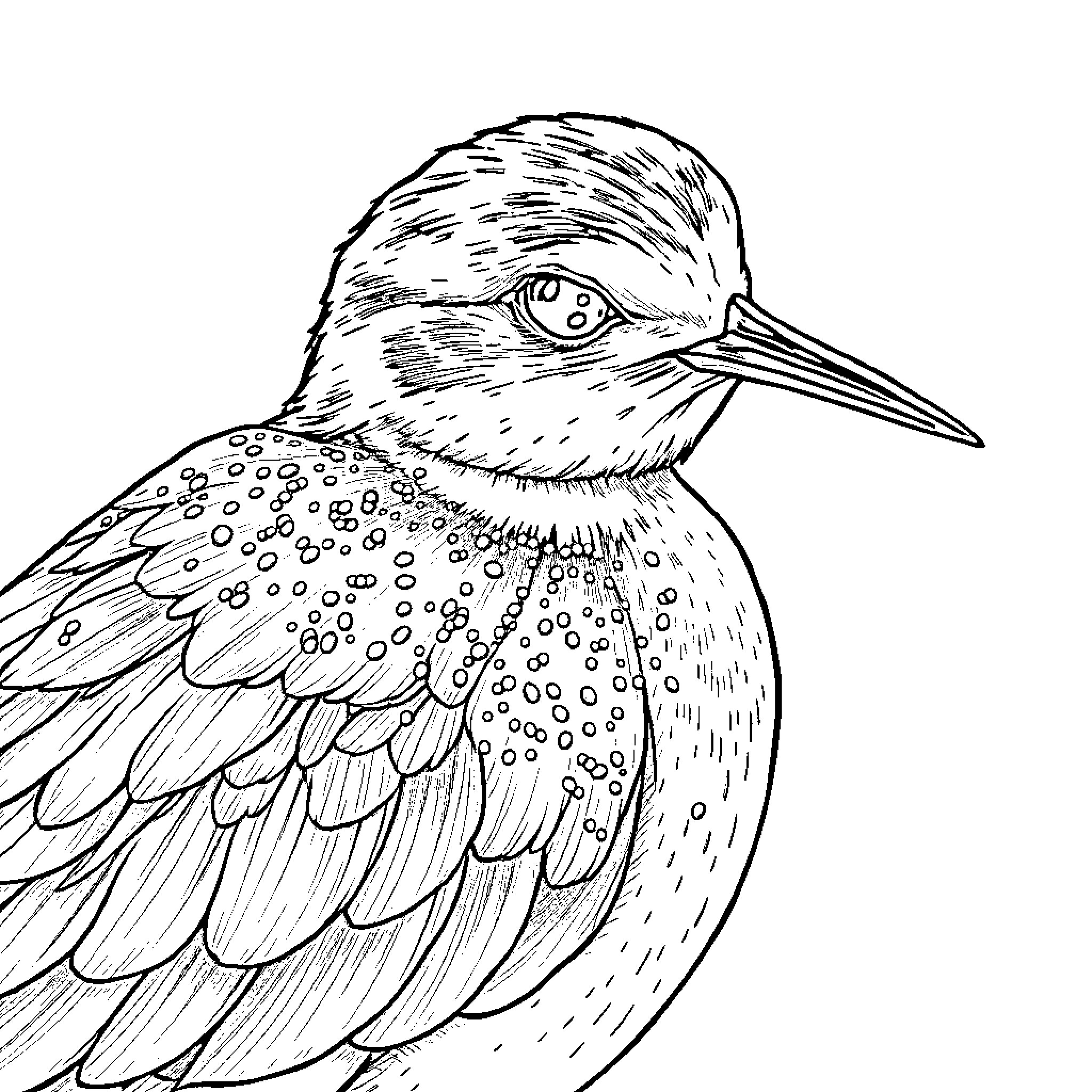 Diatom bird with intricate feather patterns Coloring Page (free black-and-white line drawing printable PDF for all, from beginners to advanced learners, including children, teens, adults, and seniors)