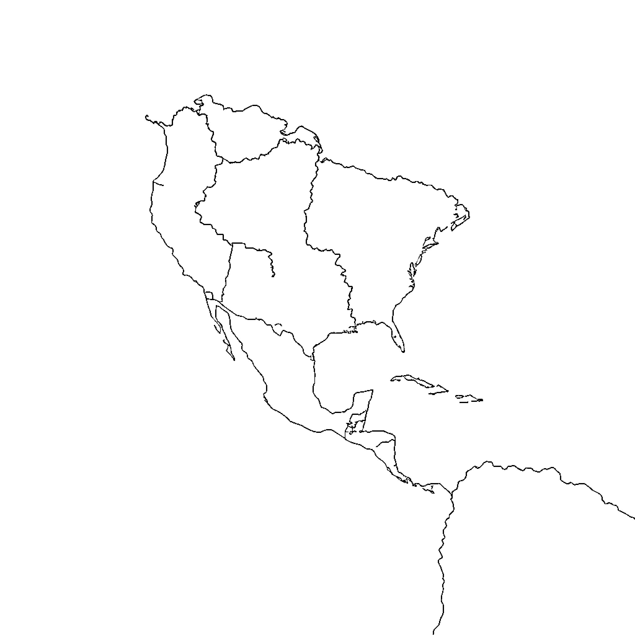 American Continent Outline Map Coloring Page (free black-and-white line drawing printable PDF for all, from beginners to advanced learners, including children, teens, adults, and seniors)