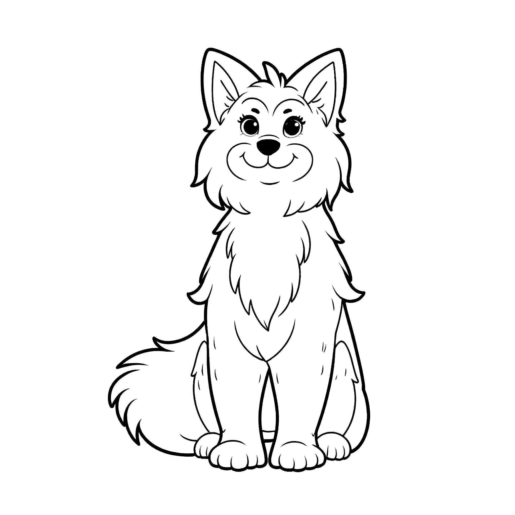 Wolf with a friendly expression Coloring Page (free black-and-white line drawing printable PDF for all, from beginners to advanced learners, including children, teens, adults, and seniors)