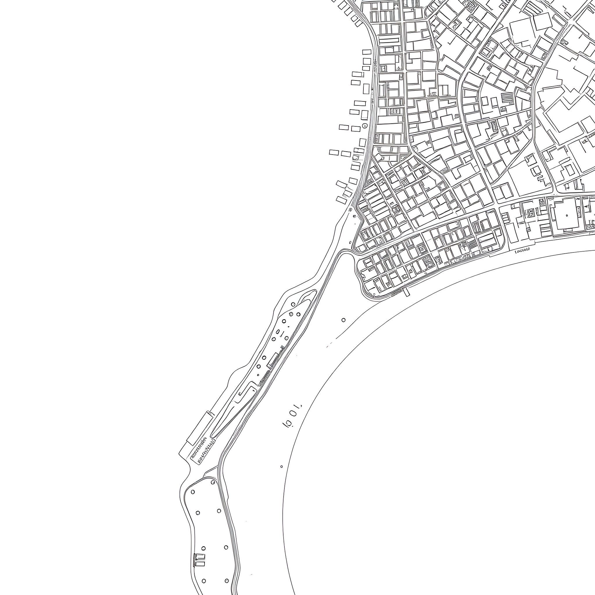 Satellite view of a coastal urban area Coloring Page (free black-and-white line drawing printable PDF for all, from beginners to advanced learners, including children, teens, adults, and seniors)