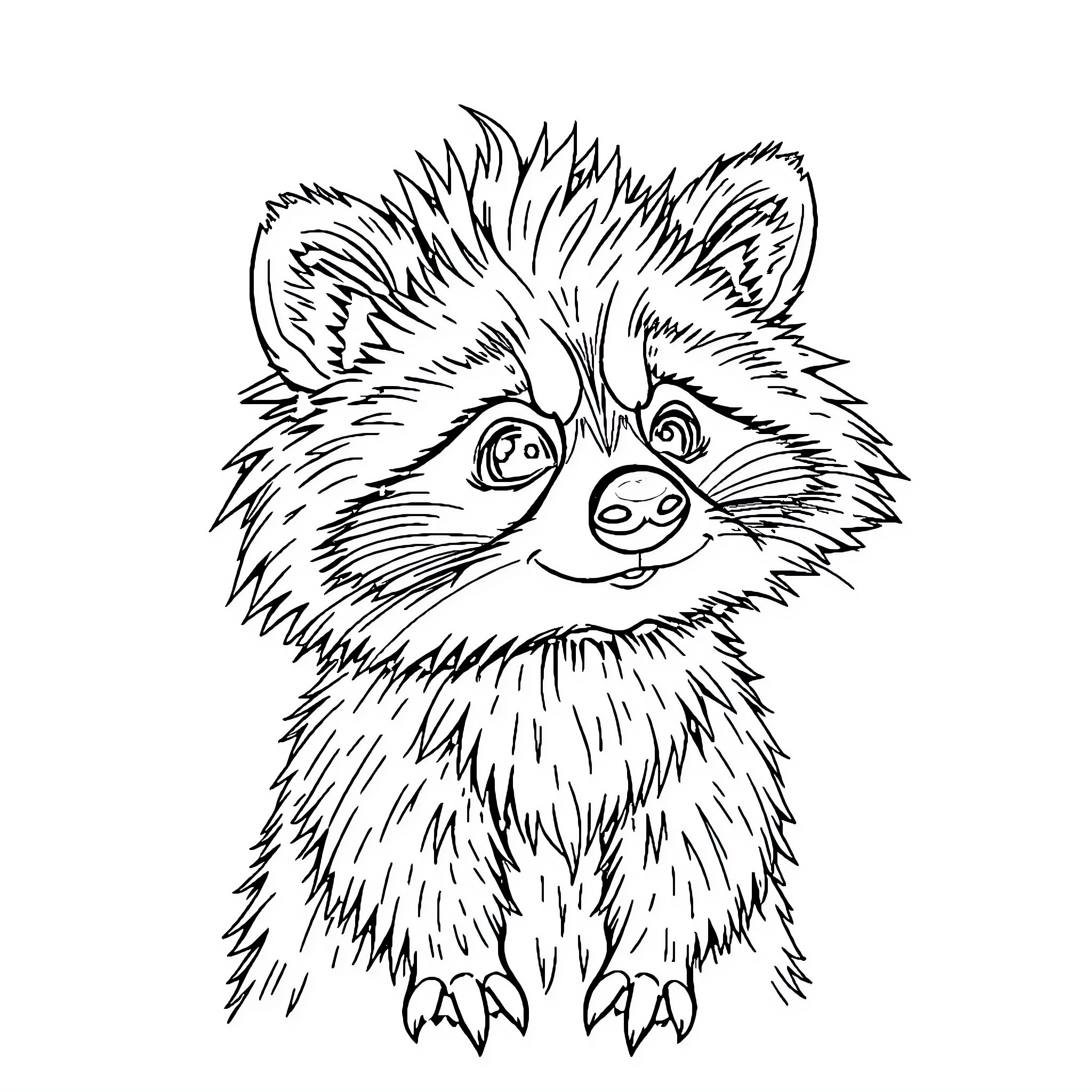 Raccoon with curious expression Coloring Page (free black-and-white line drawing printable PDF for all, from beginners to advanced learners, including children, teens, adults, and seniors)